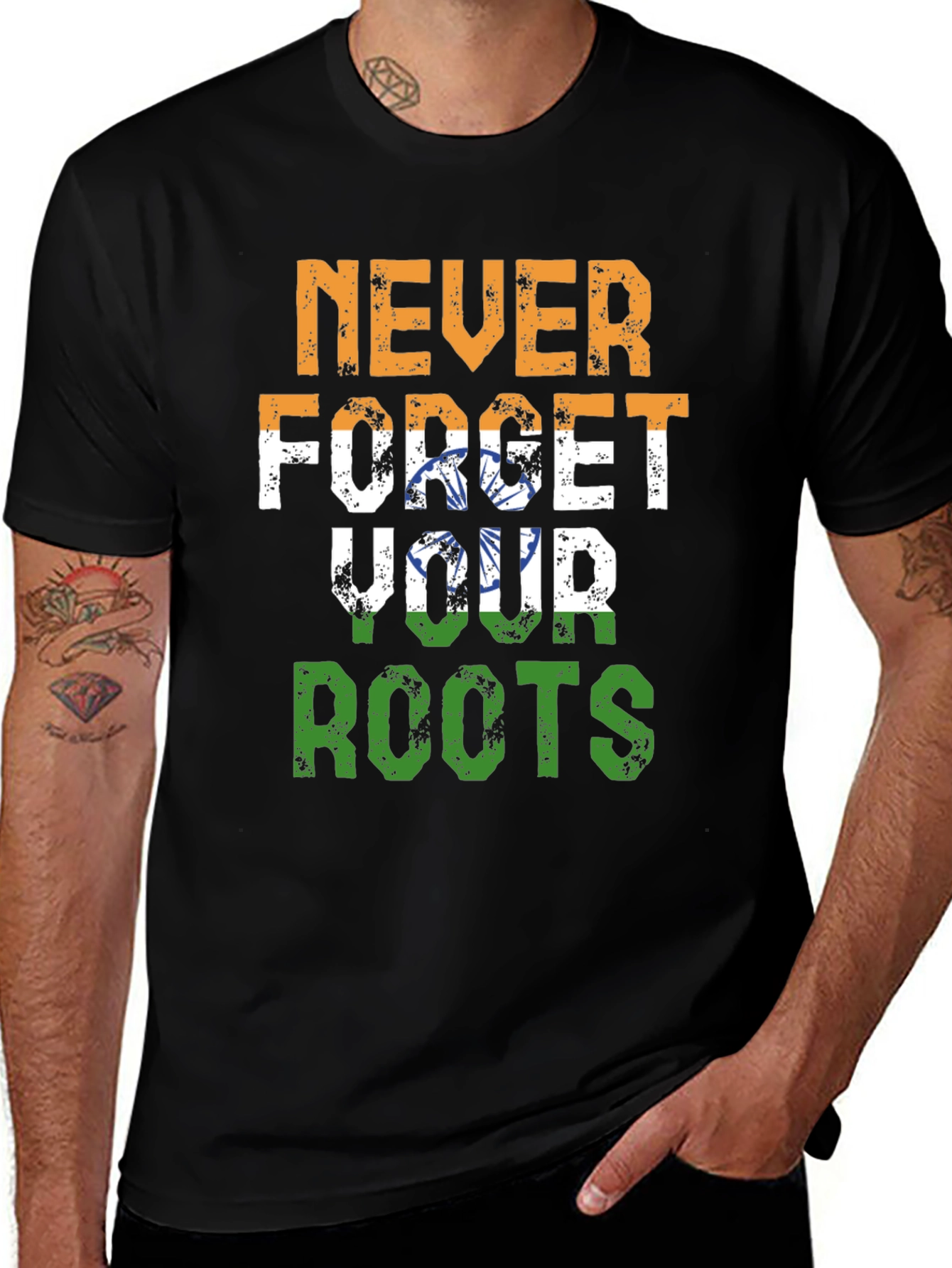 Never Forget Roots India Flag Graphic T-Shirt