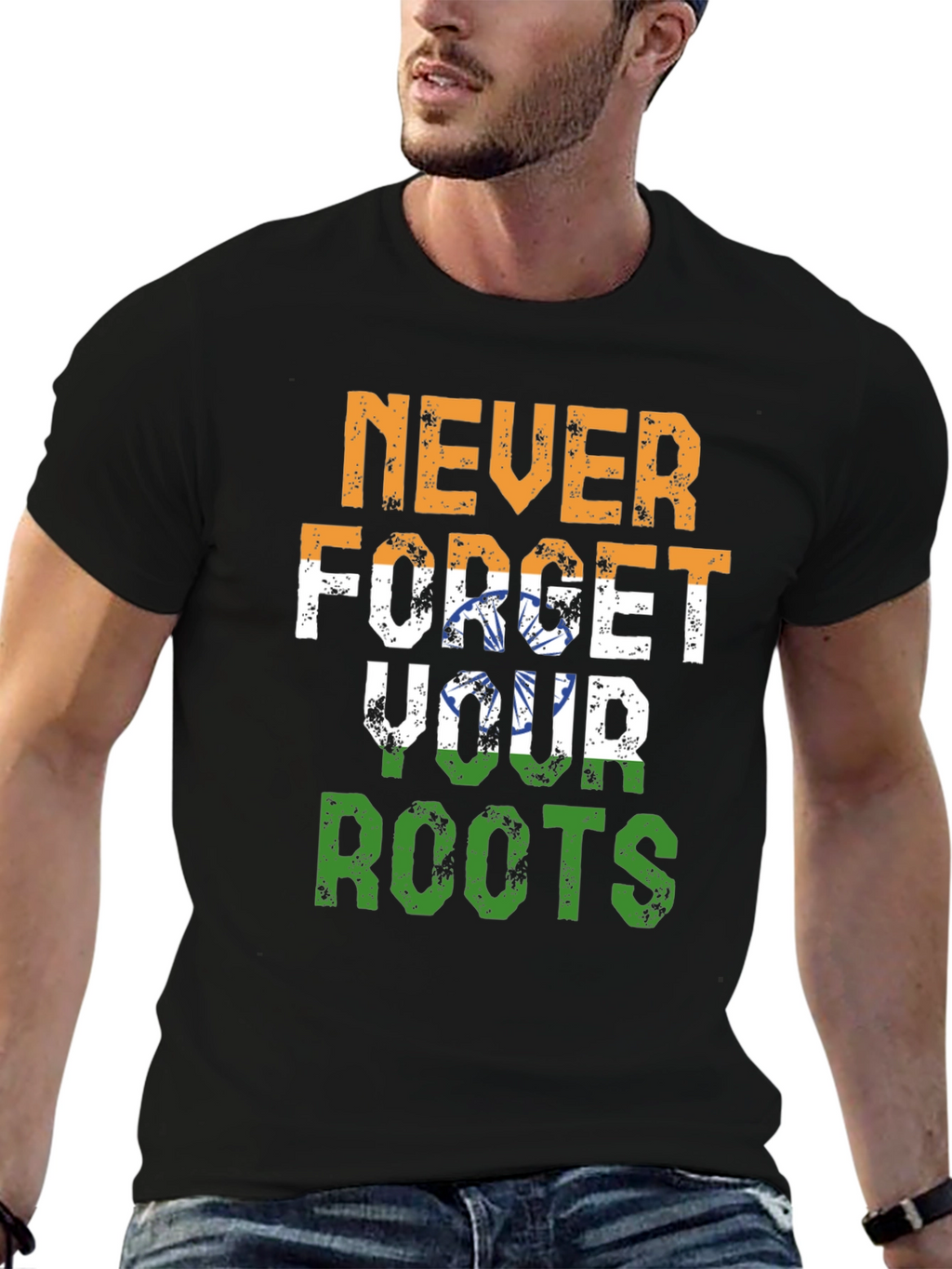 Never Forget Roots India Flag Graphic T-Shirt
