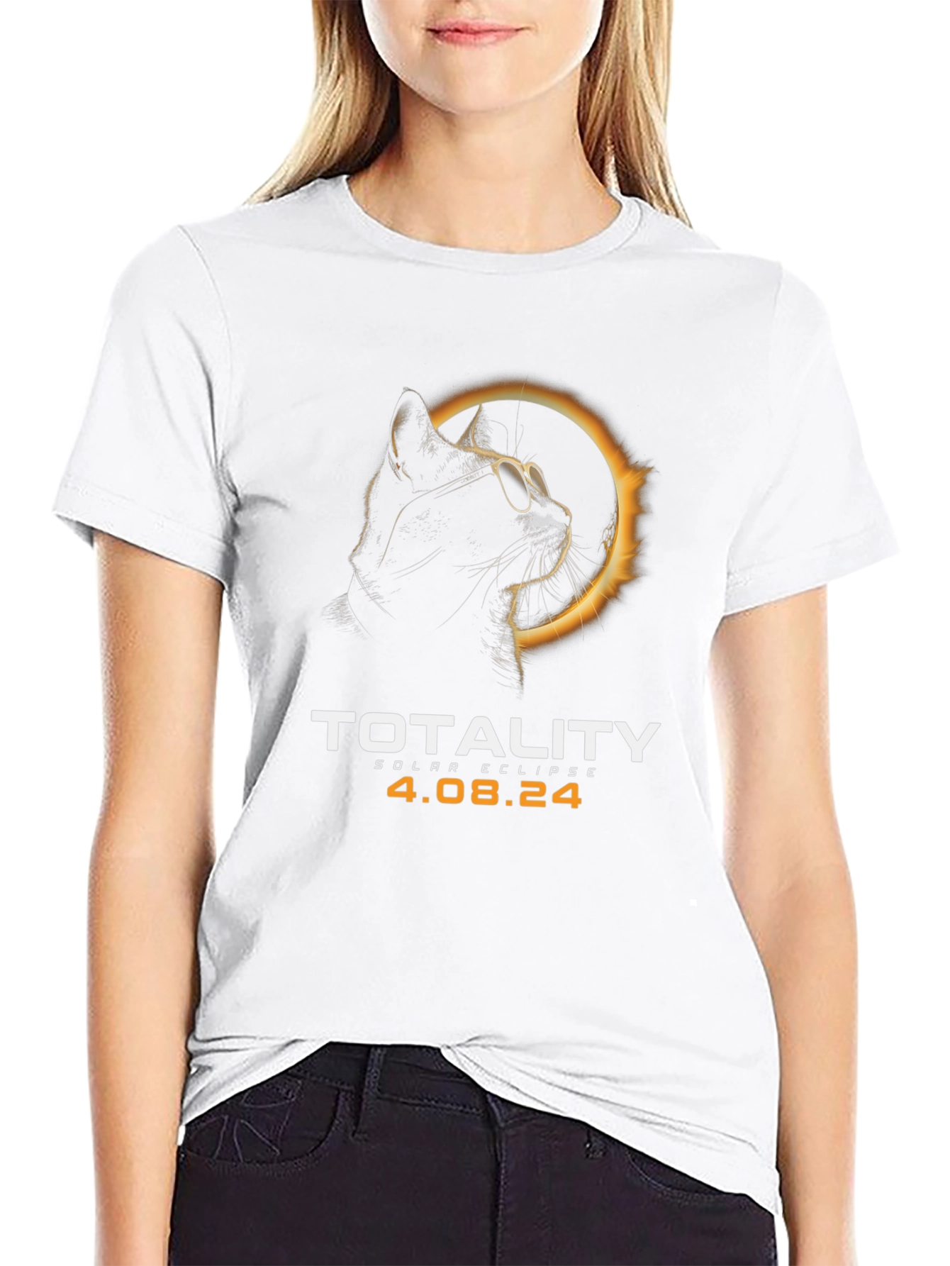 Total Solar Eclipse Cat T-Shirt - April 8 2024