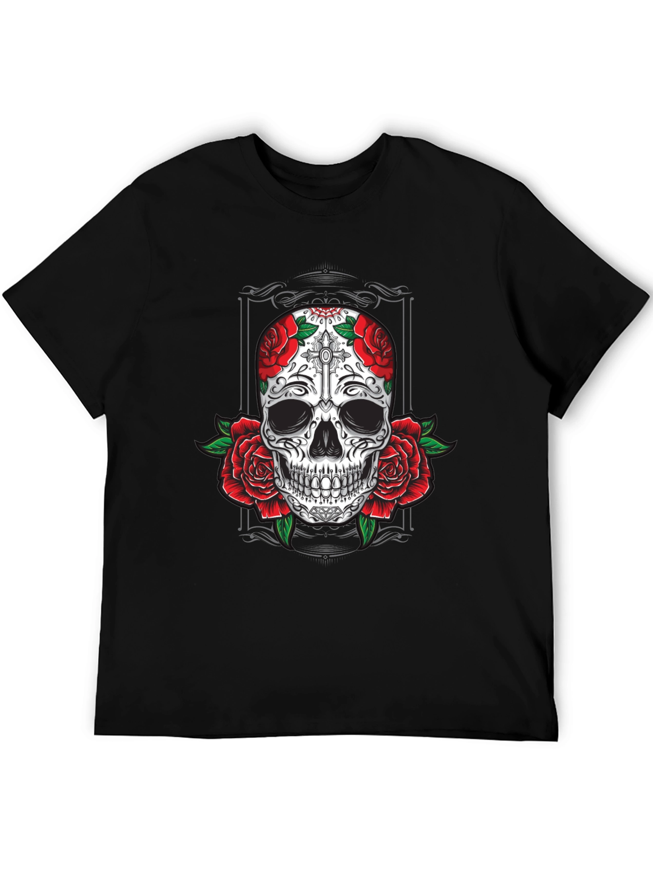 Skull & Roses Graphic Tee - Mens Black T-Shirt