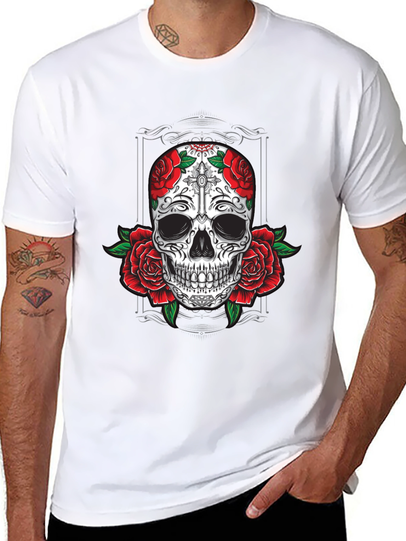 Skull & Roses Graphic Tee - Mens Black T-Shirt
