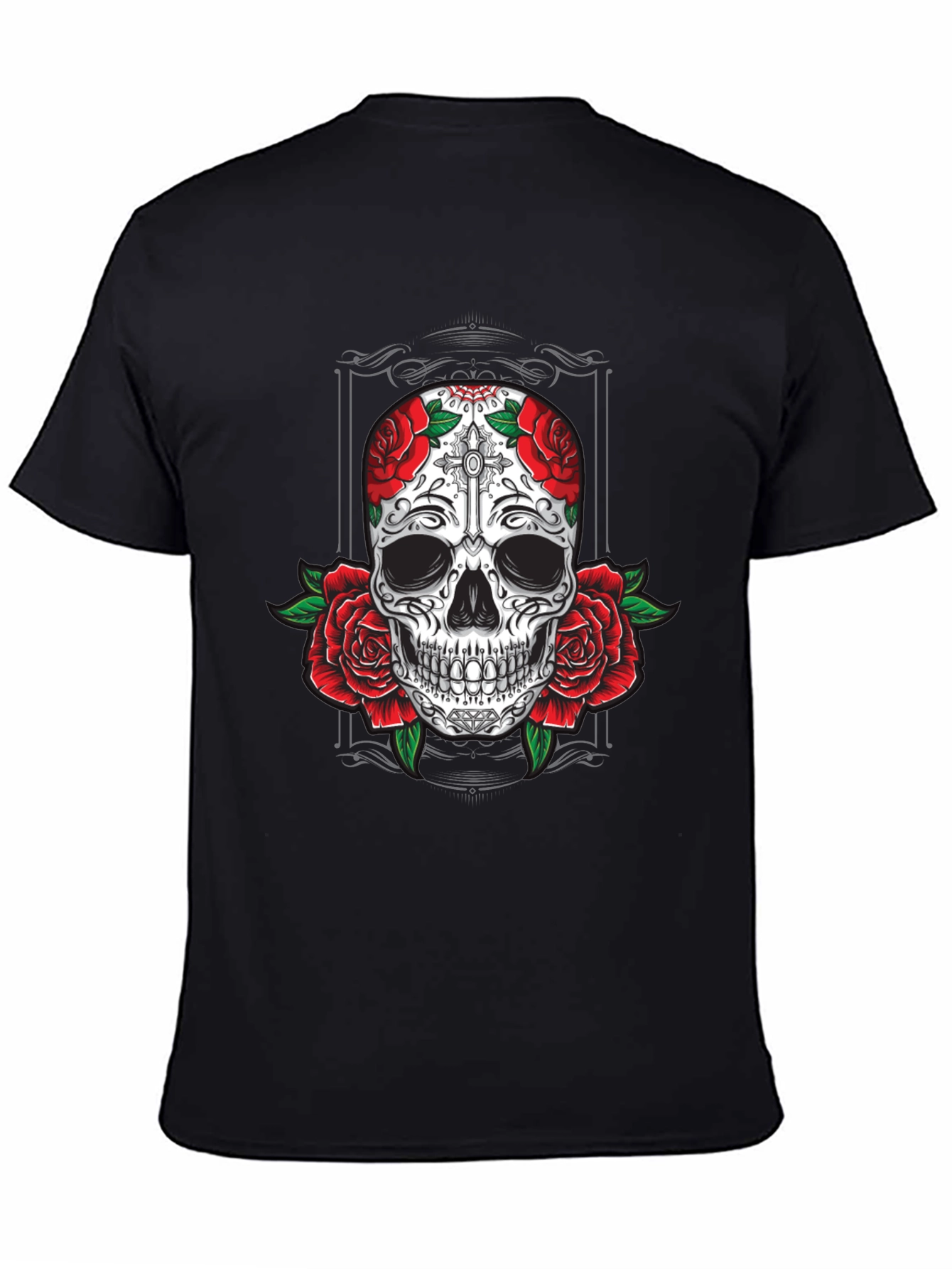 Skull & Roses Graphic Tee - Mens Black T-Shirt