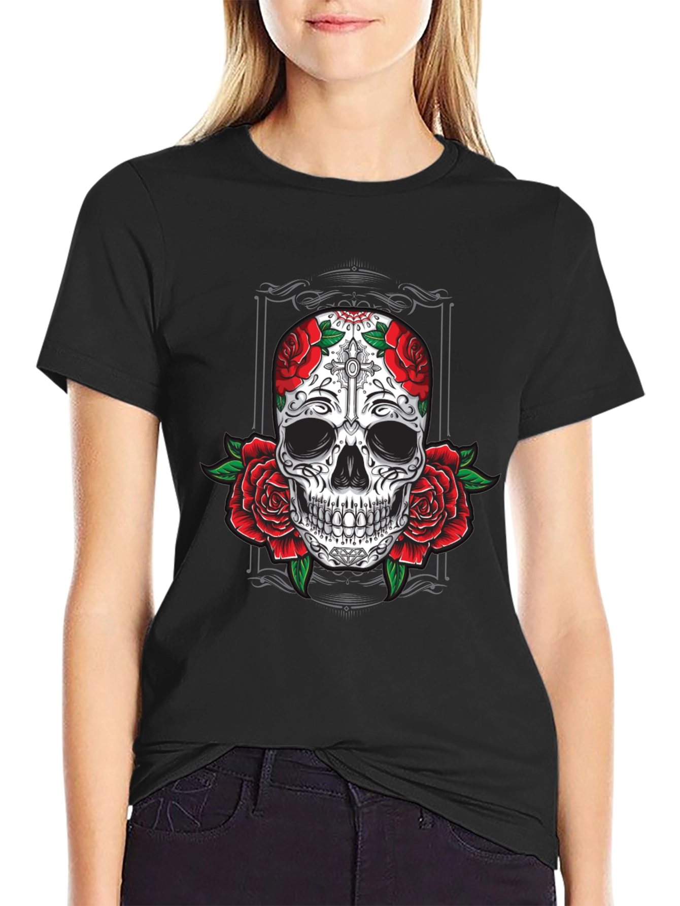 Skull & Roses Graphic Tee - Mens Black T-Shirt