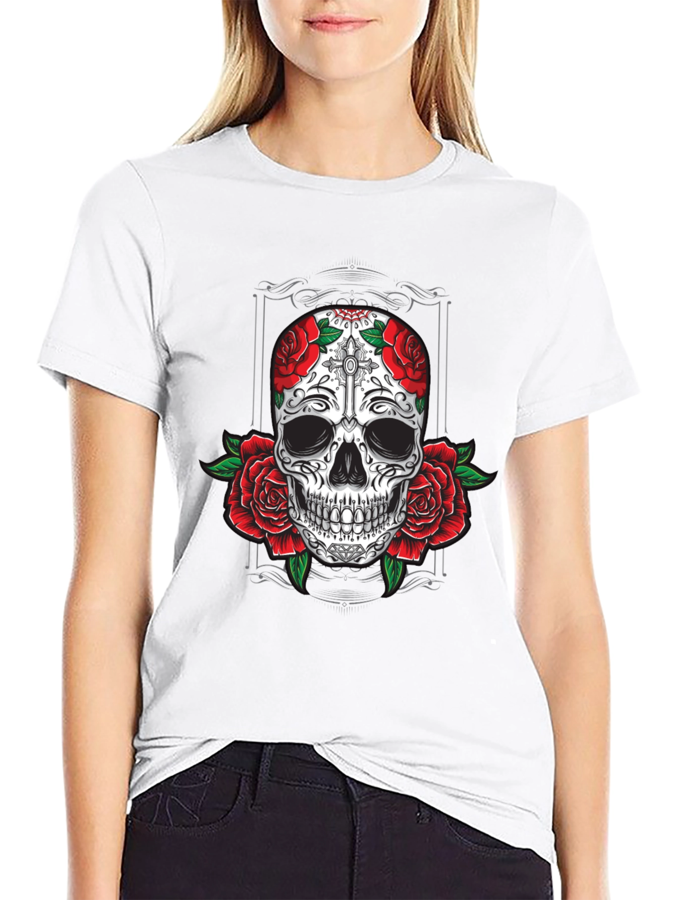 Skull & Roses Graphic Tee - Mens Black T-Shirt