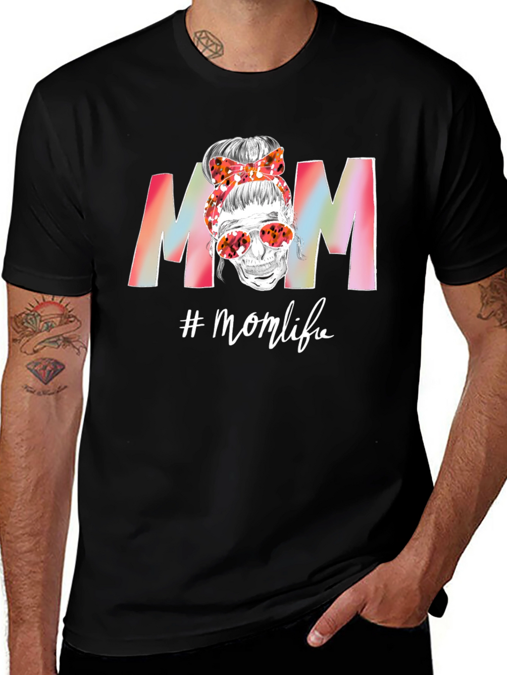 Mom Life T-Shirt: Skull Messy Bun Tee