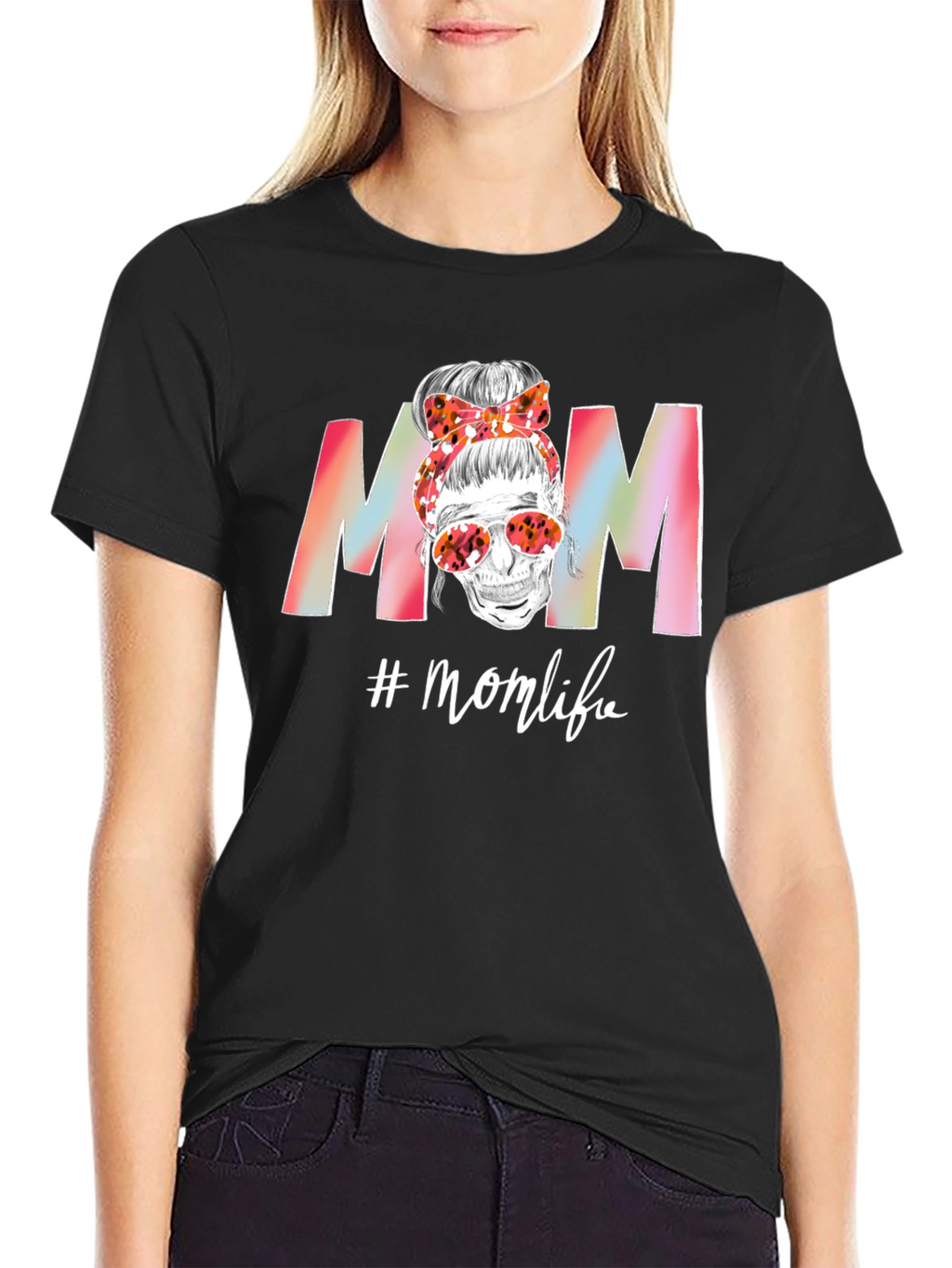 Mom Life T-Shirt: Skull Messy Bun Tee