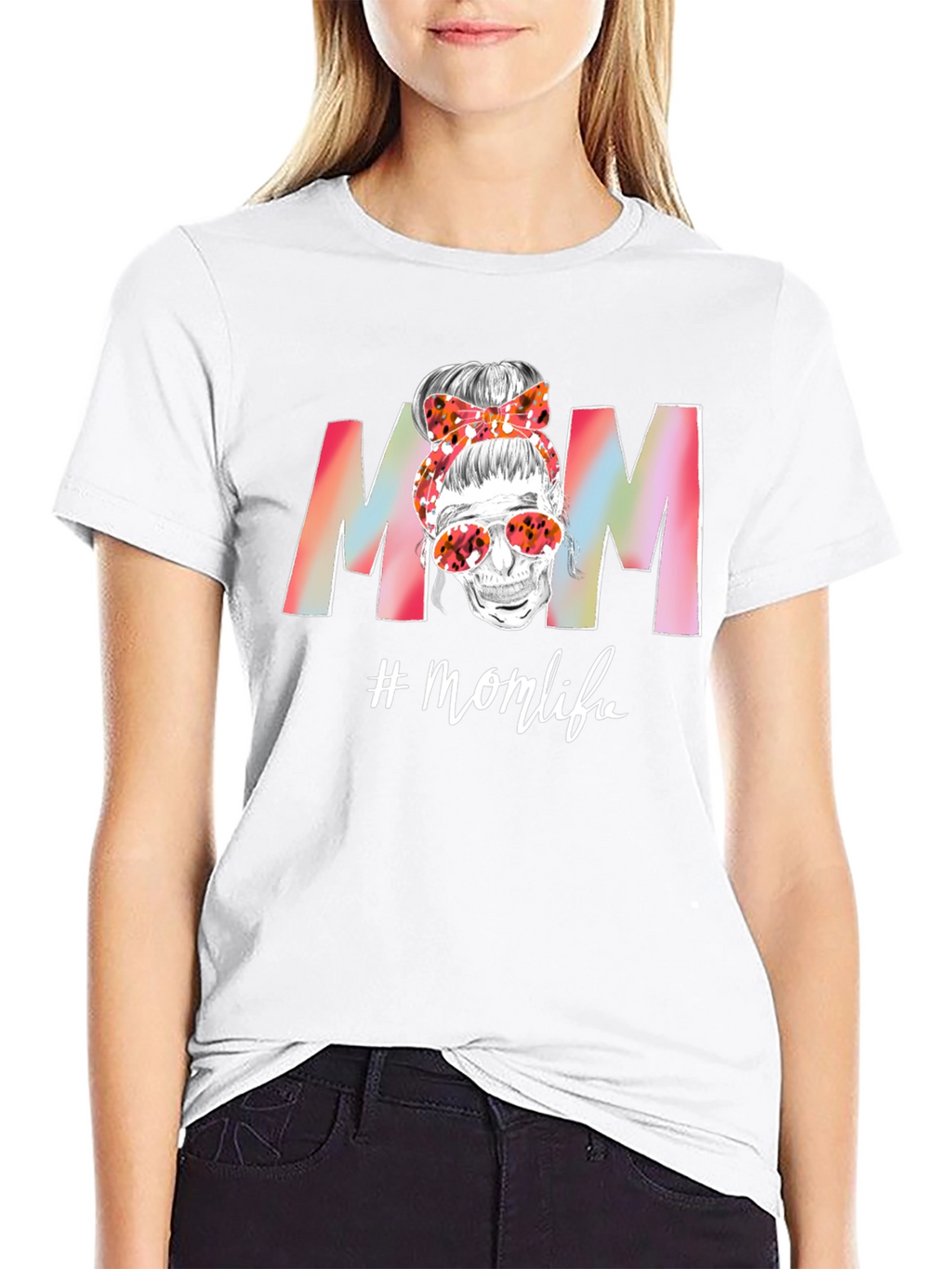 Mom Life T-Shirt: Skull Messy Bun Tee