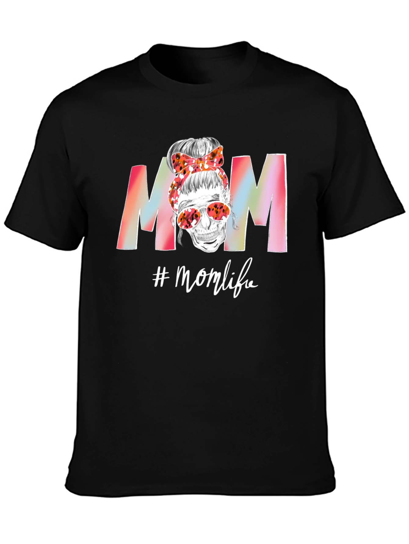 Mom Life T-Shirt: Skull Messy Bun Tee