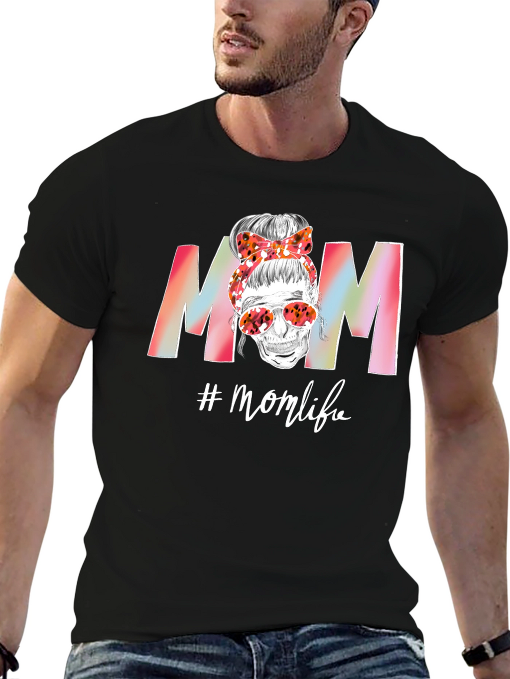 Mom Life T-Shirt: Skull Messy Bun Tee