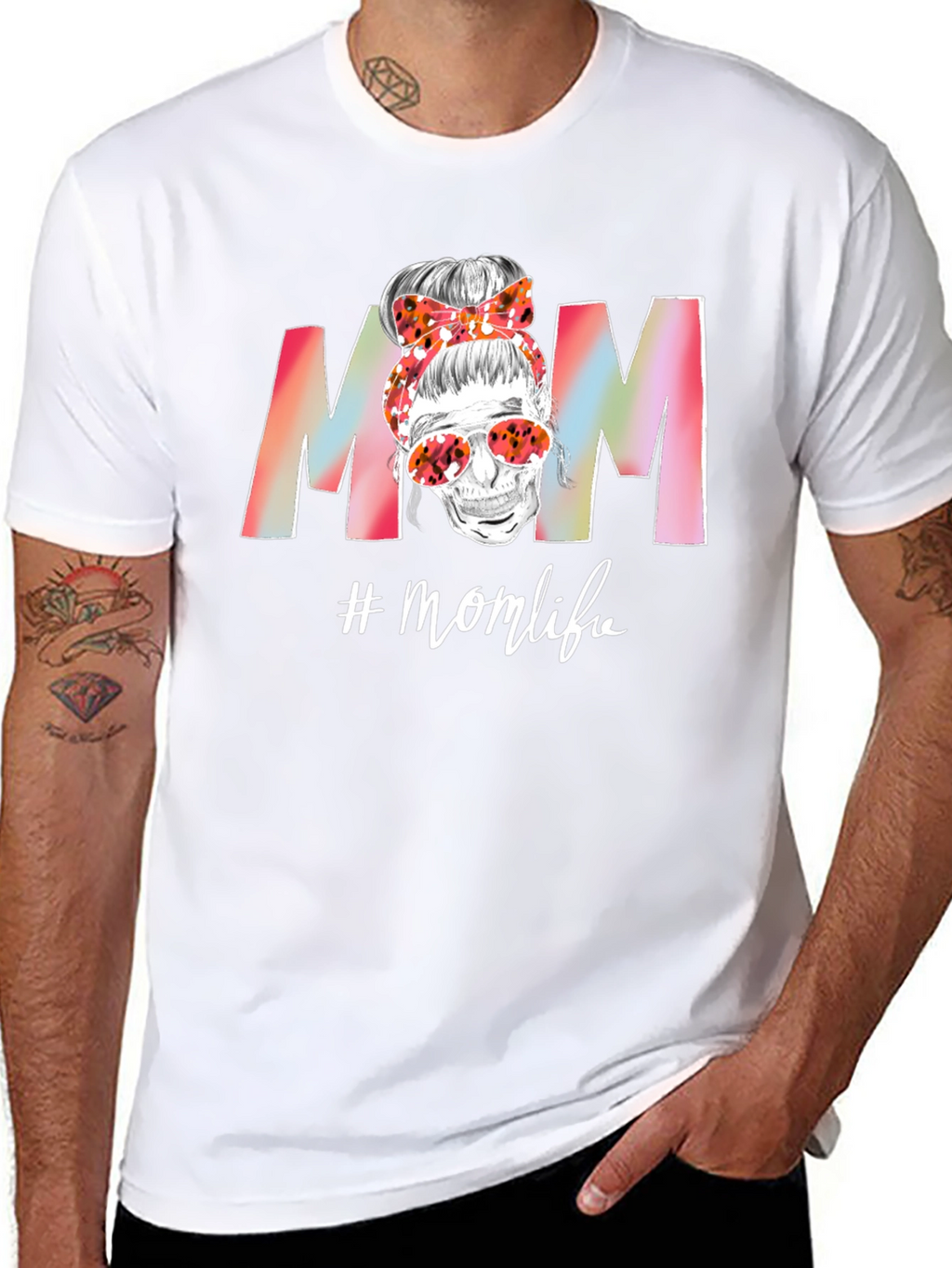 Mom Life T-Shirt: Skull Messy Bun Tee