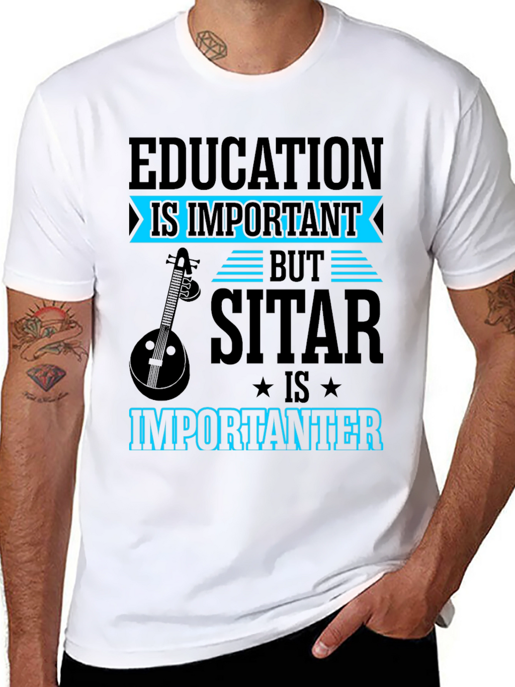 Education vs Sitar T-Shirt Funny Musician Tee