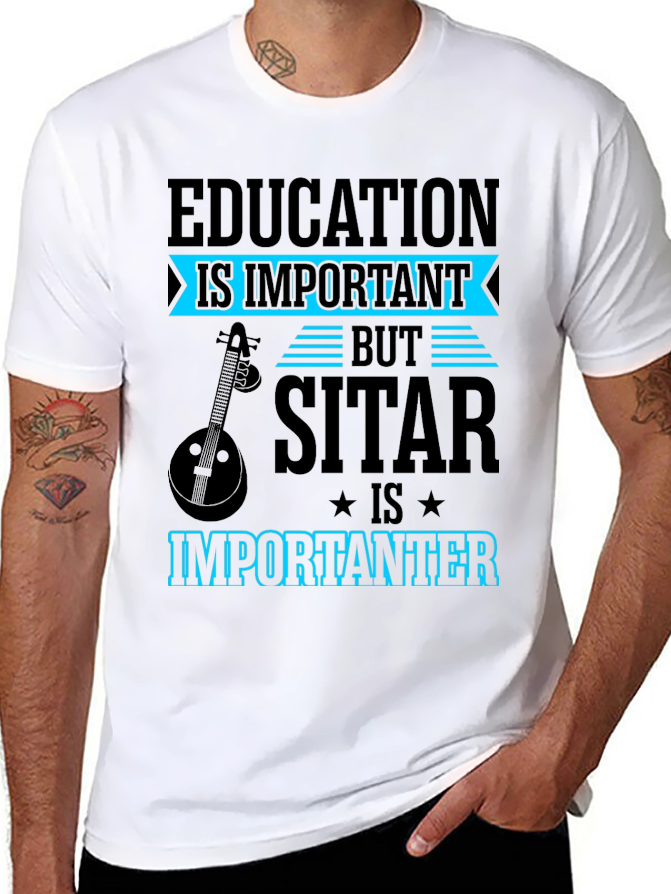 Education vs Sitar T-Shirt Funny Musician Tee