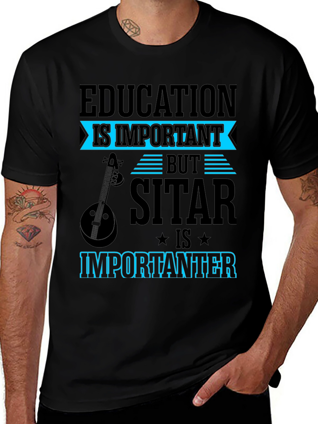 Education vs Sitar T-Shirt Funny Musician Tee