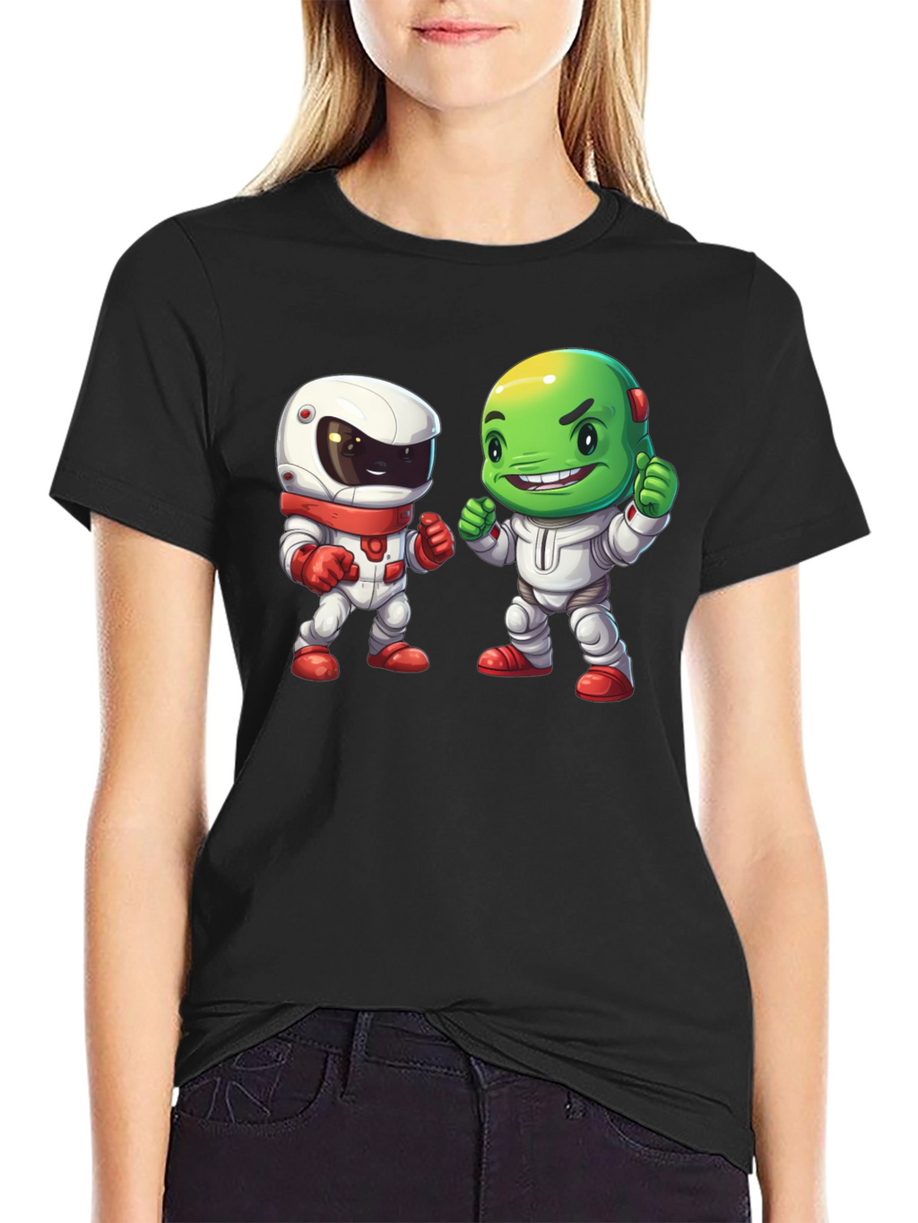 Cartoon Astronauts Black T-Shirt