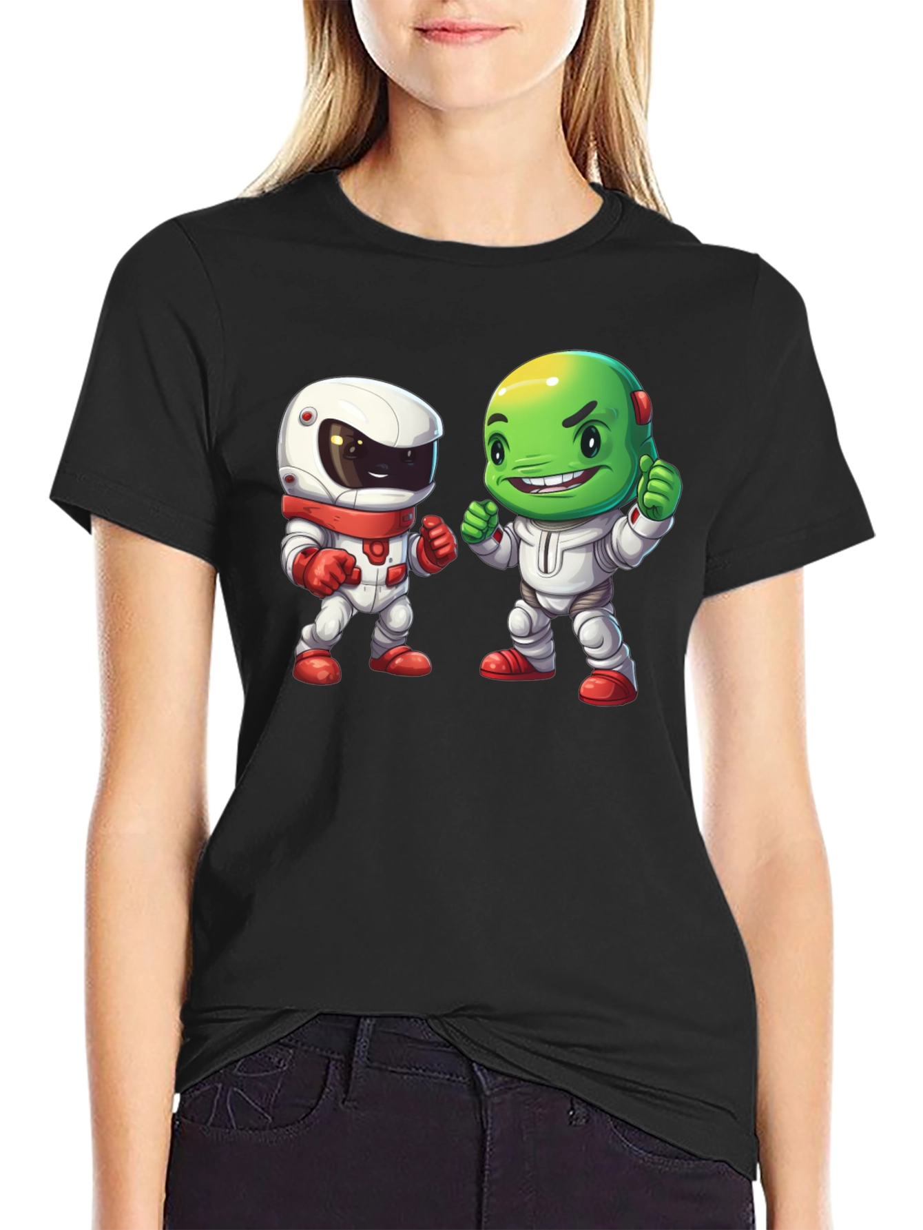 Cartoon Astronauts Black T-Shirt