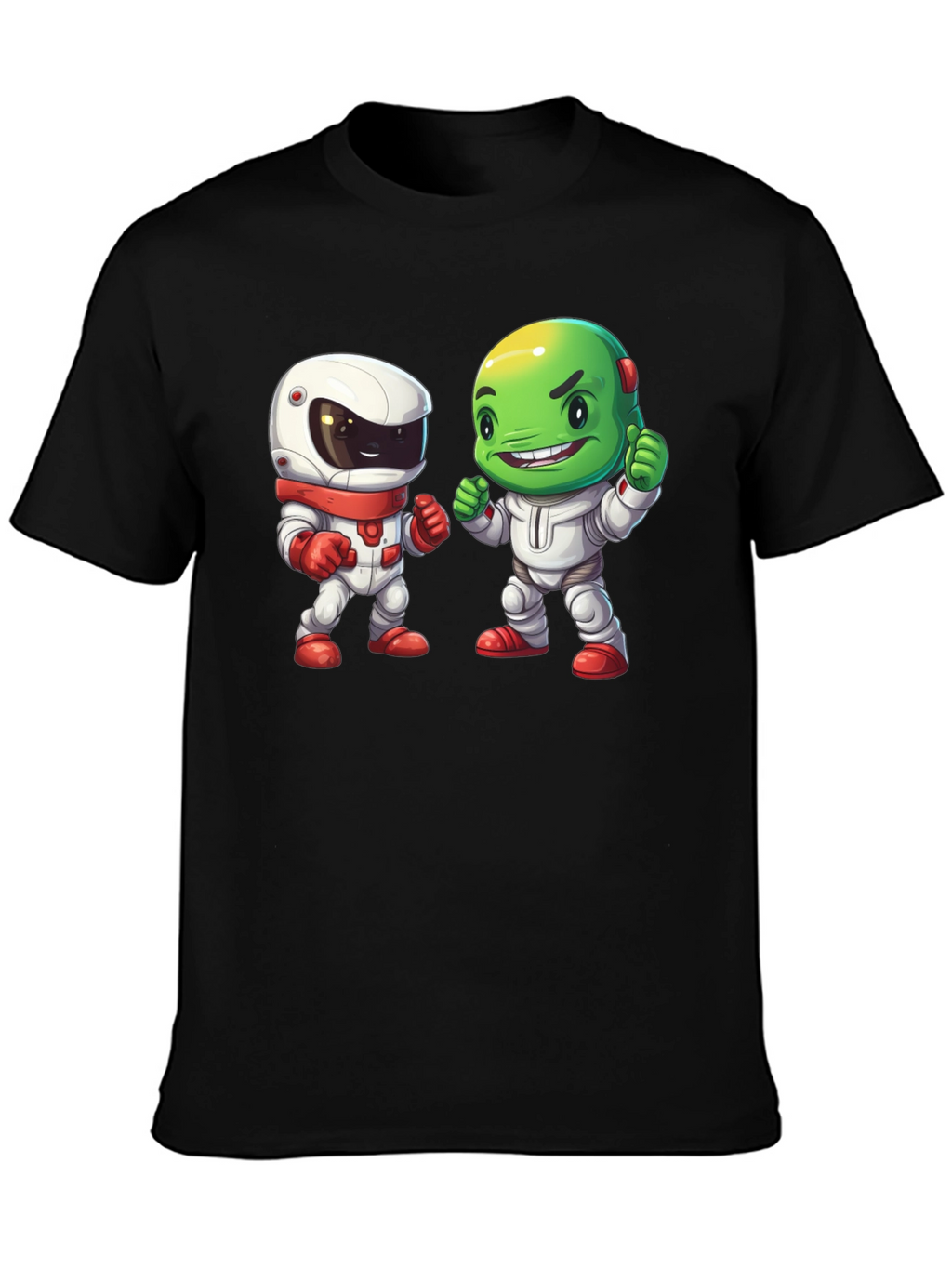 Cartoon Astronauts Black T-Shirt