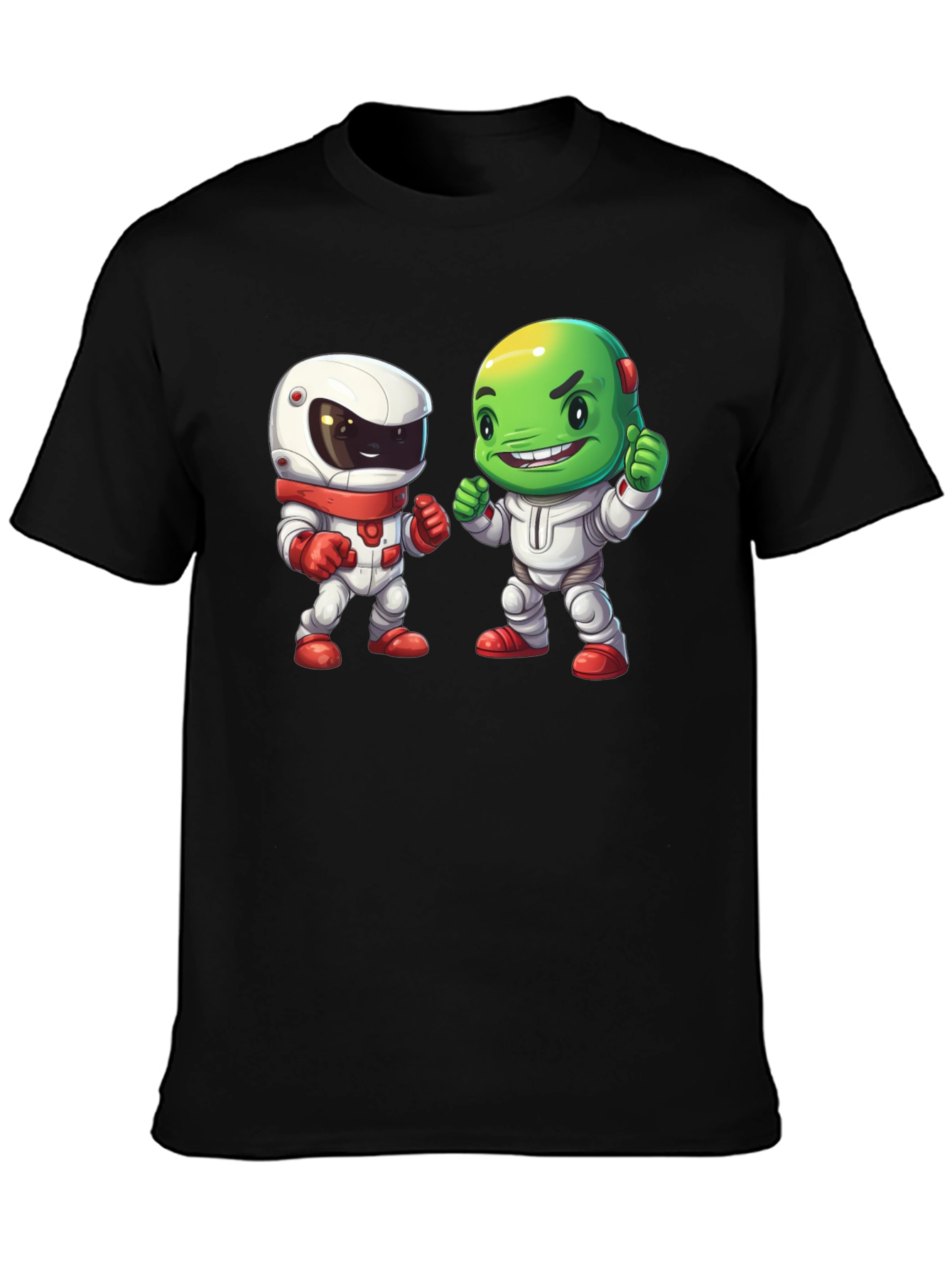 Cartoon Astronauts Black T-Shirt