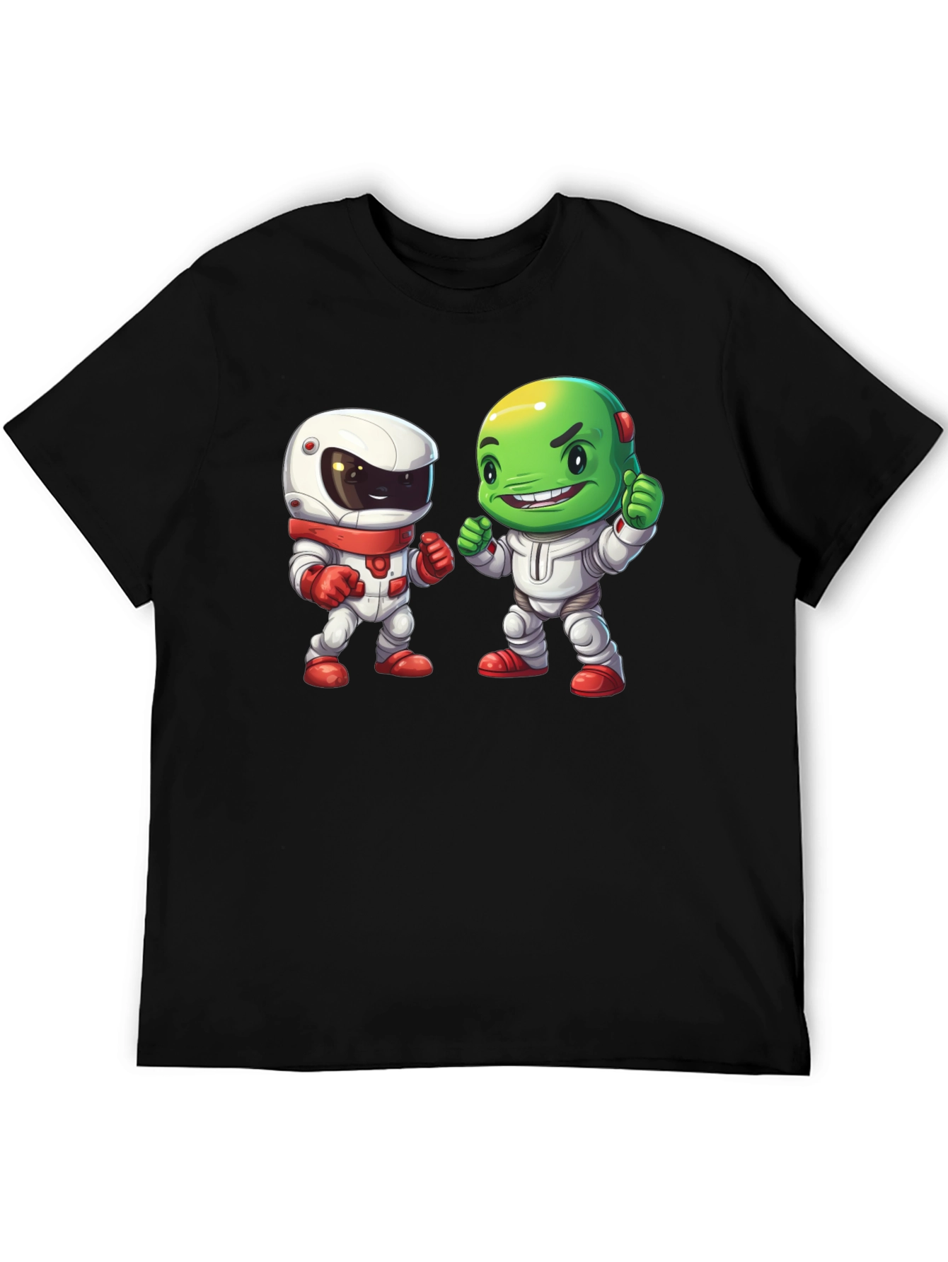 Cartoon Astronauts Black T-Shirt