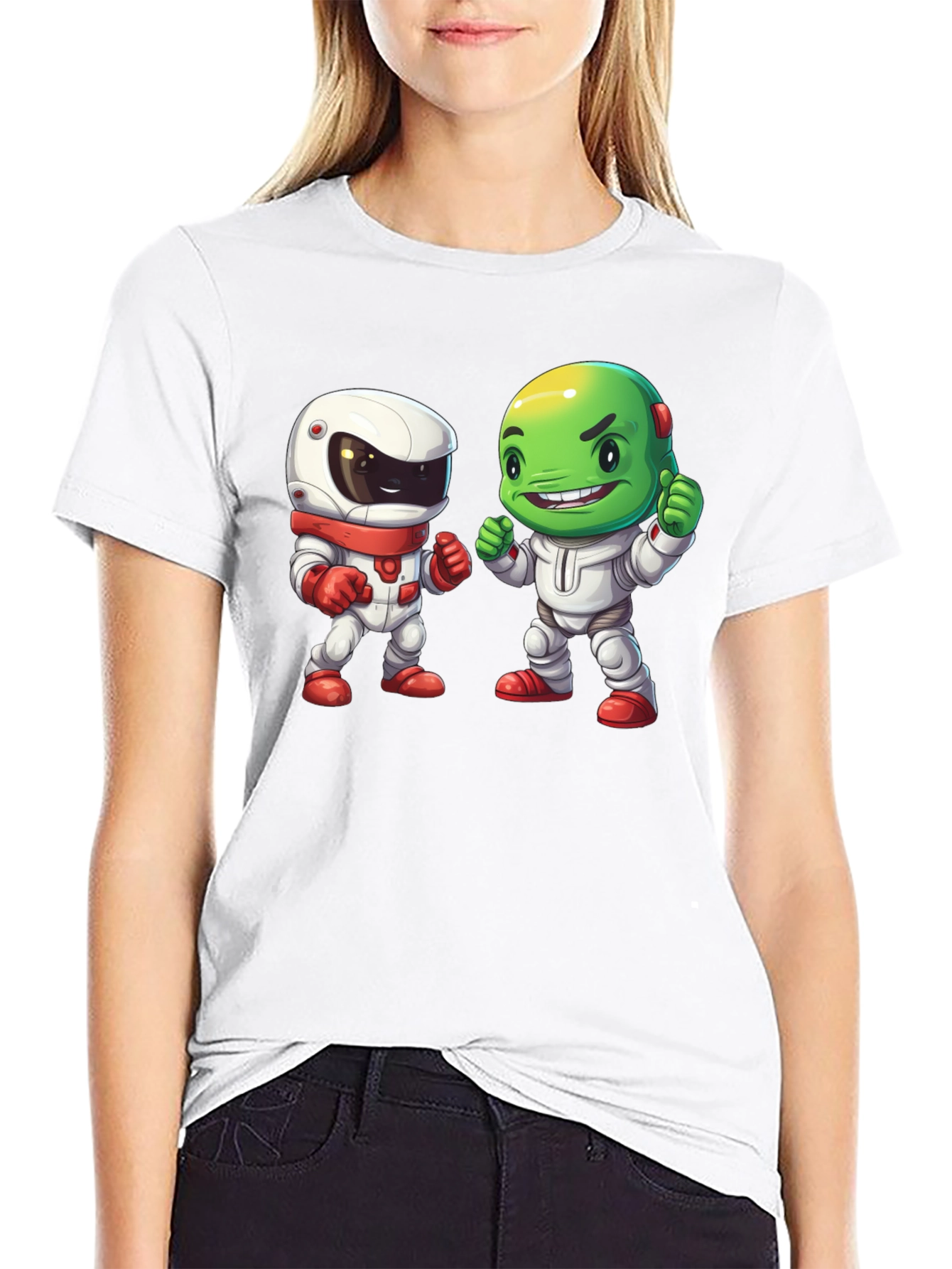 Cartoon Astronauts Black T-Shirt