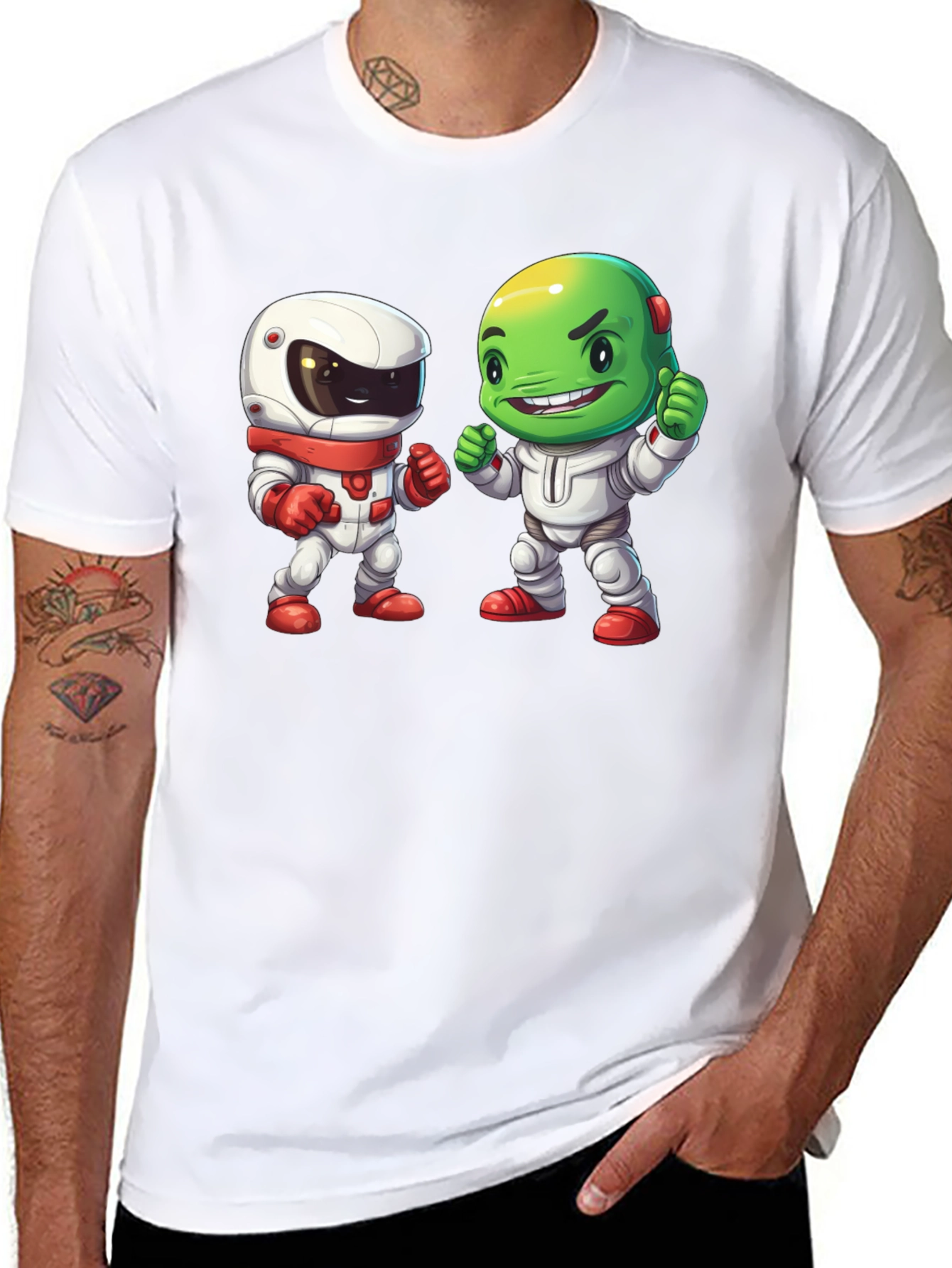 Cartoon Astronauts Black T-Shirt