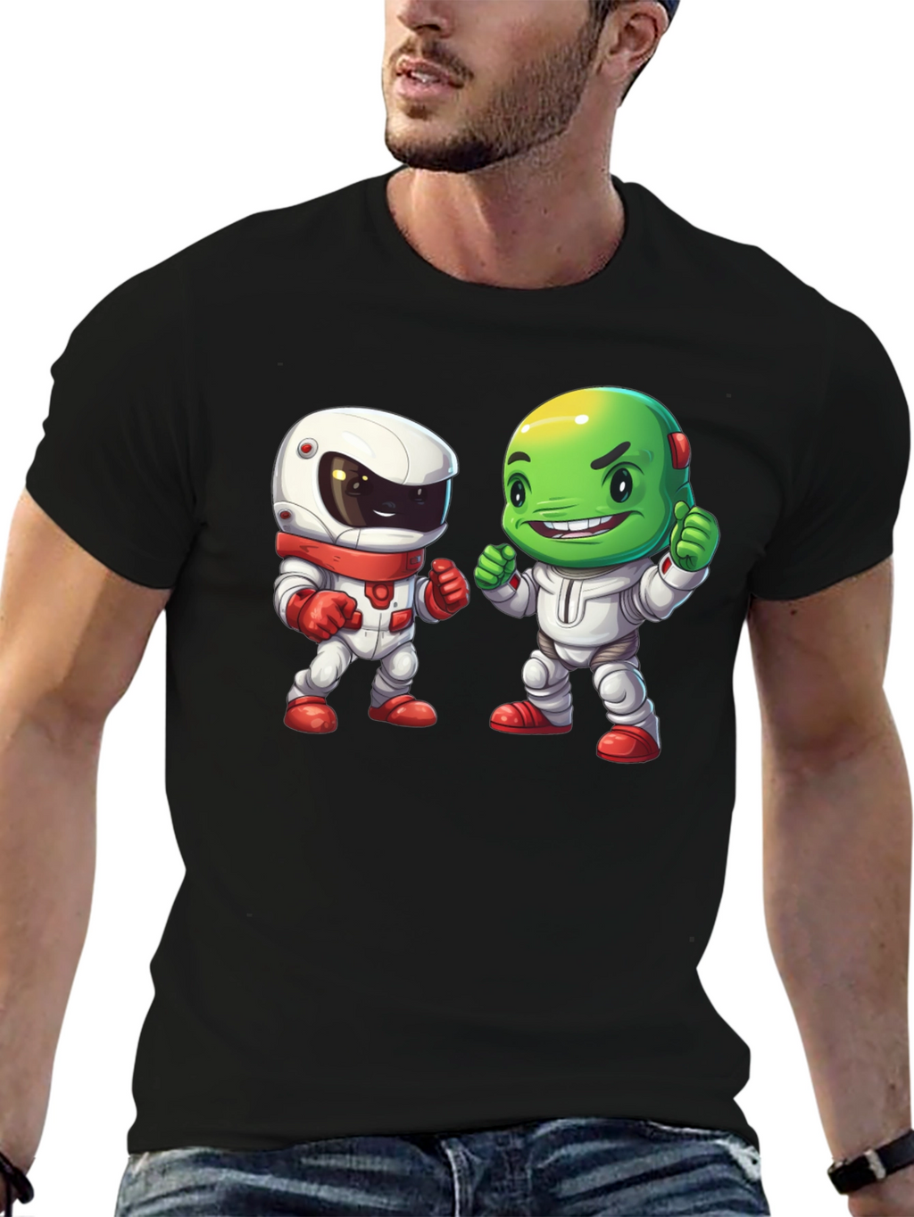 Cartoon Astronauts Black T-Shirt