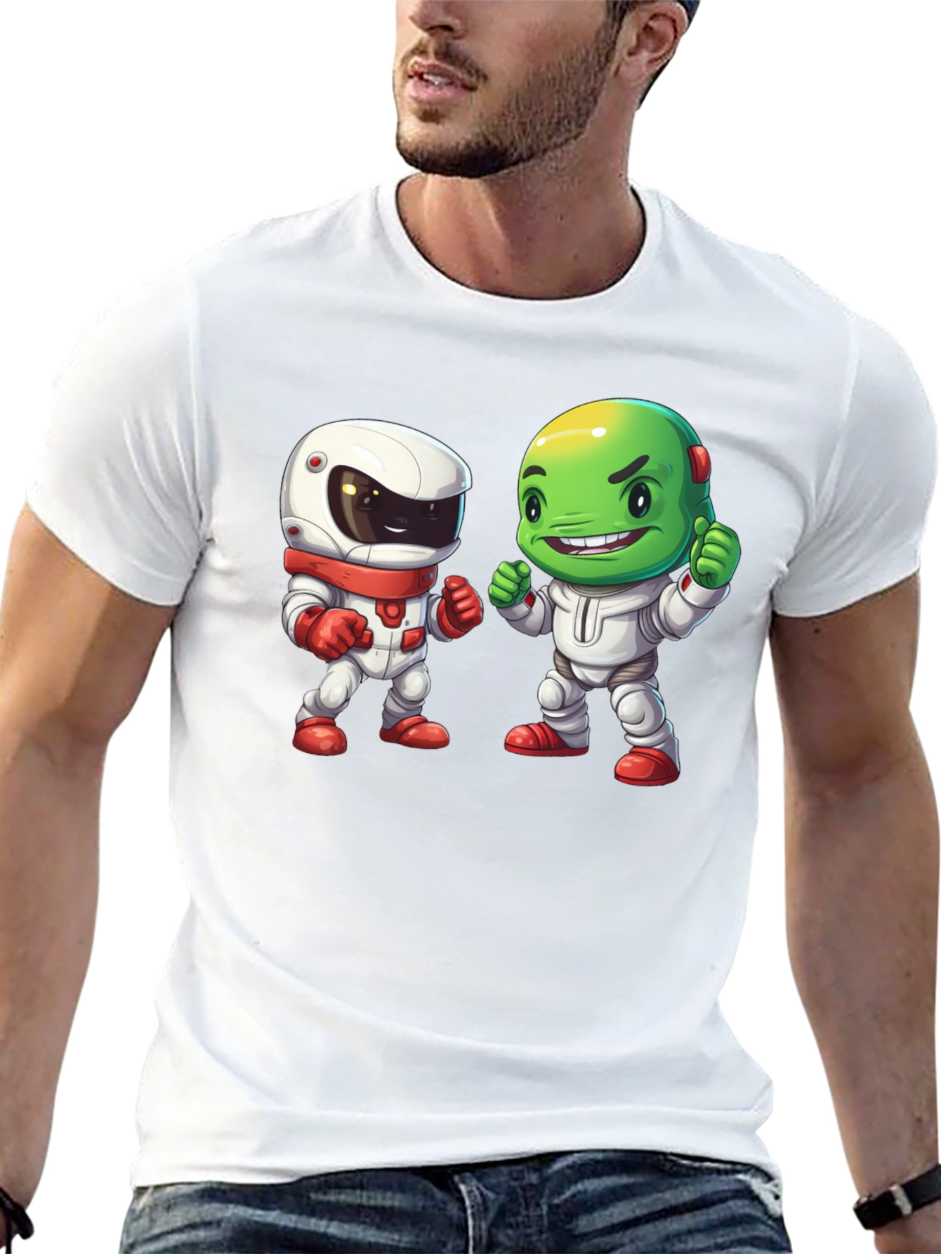 Cartoon Astronauts Black T-Shirt