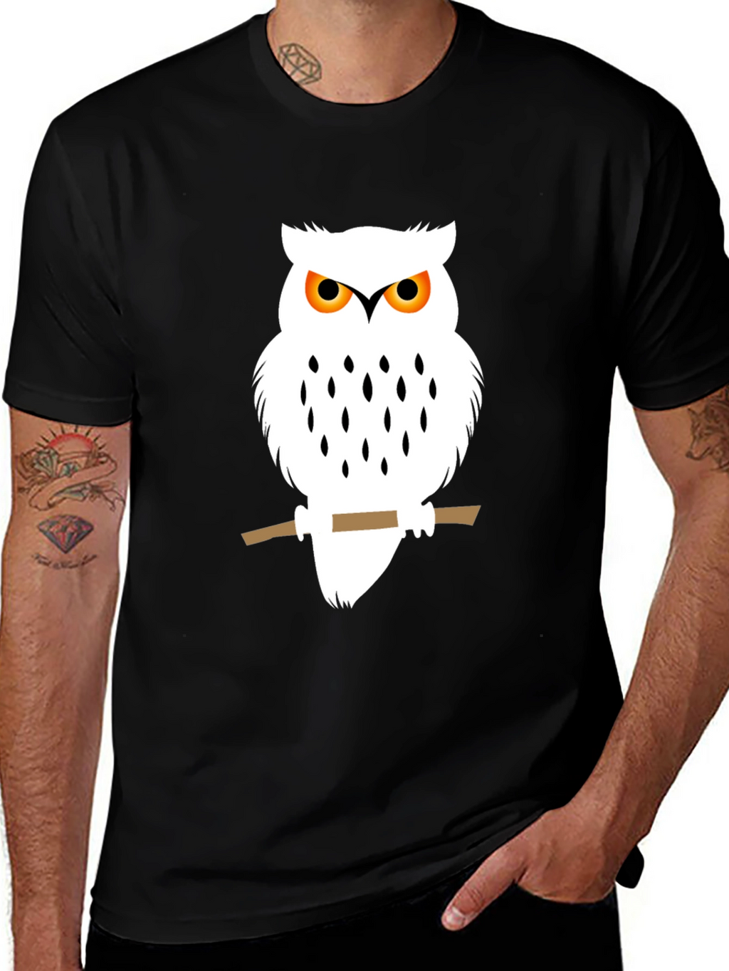 Owl Graphic Black T-Shirt - Unique Bird Design