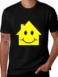 Happy House Graphic Tee - Black Cotton T-Shirt