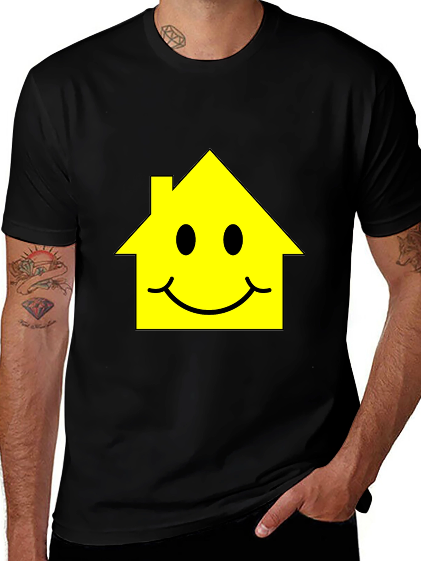 Happy House Graphic Tee - Black Cotton T-Shirt