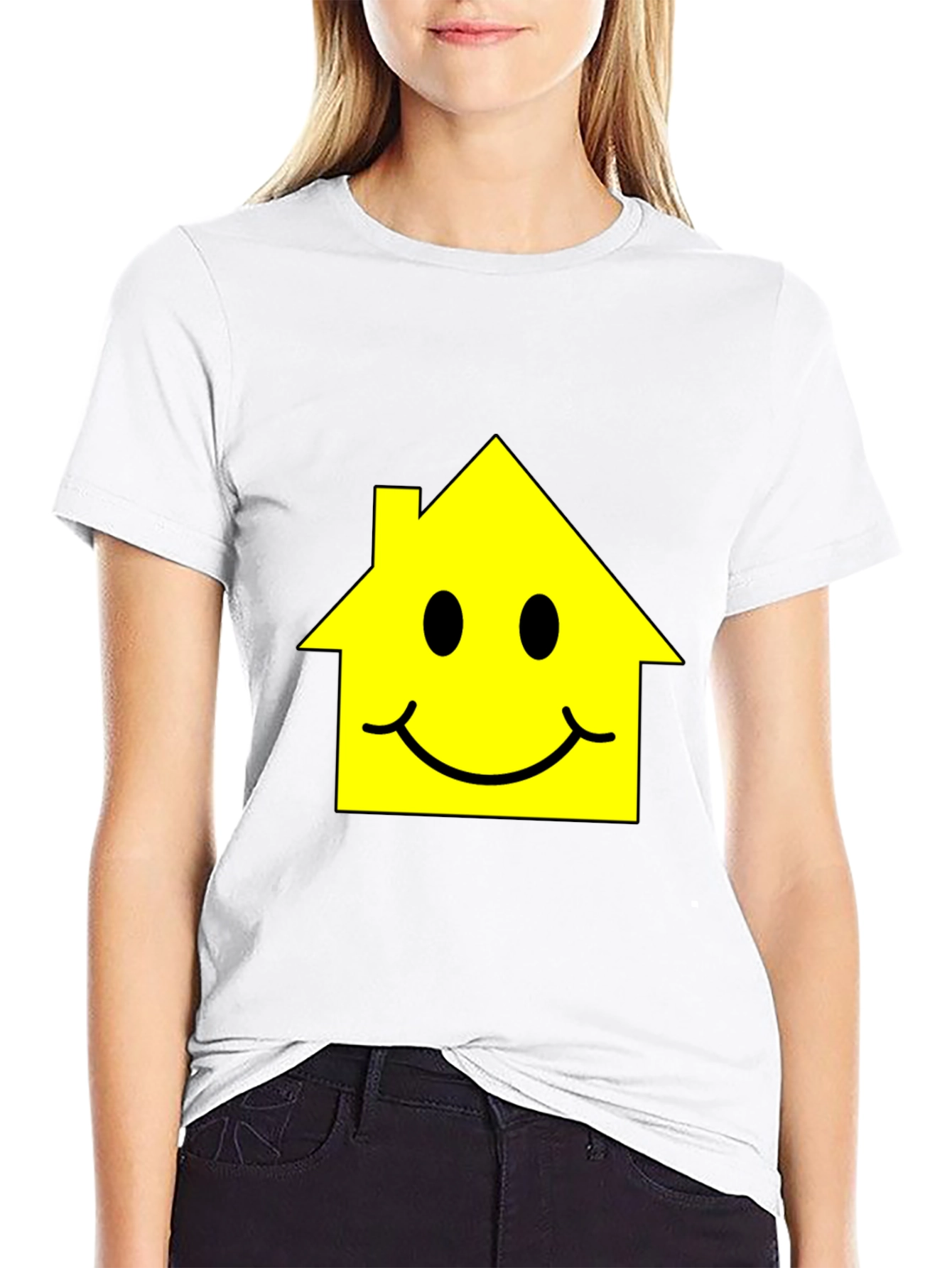 Happy House Graphic Tee - Black Cotton T-Shirt