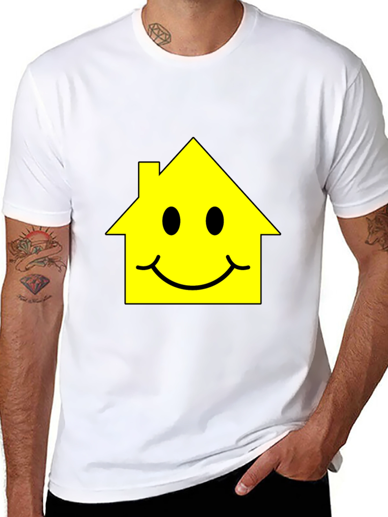 Happy House Graphic Tee - Black Cotton T-Shirt