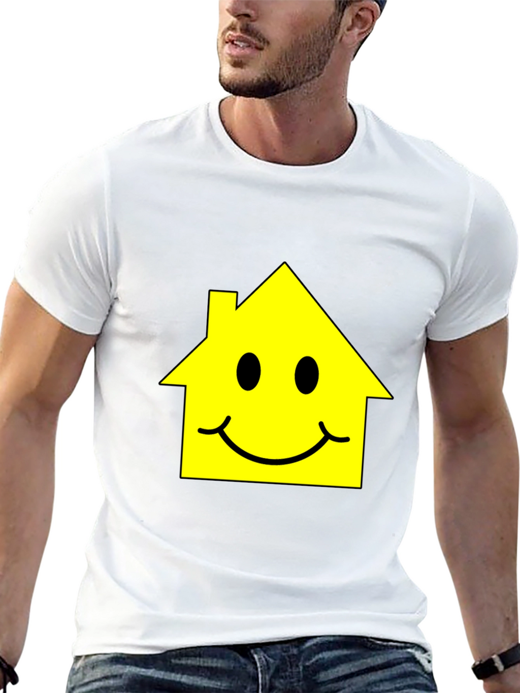 Happy House Graphic Tee - Black Cotton T-Shirt