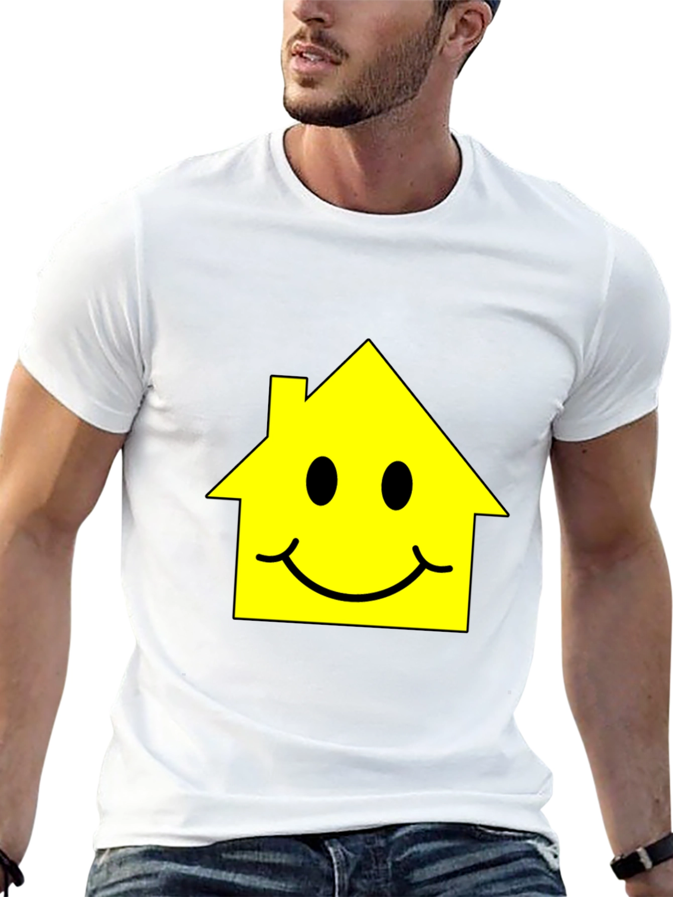 Happy House Graphic Tee - Black Cotton T-Shirt
