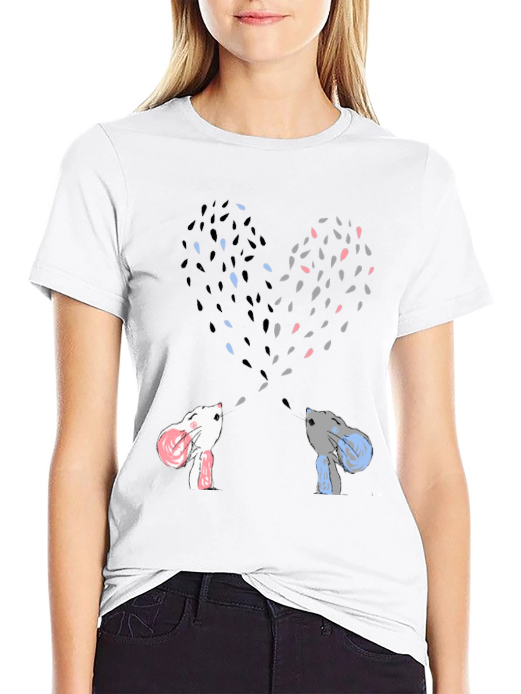 Heart-Shaped Bunny Love Black Tee