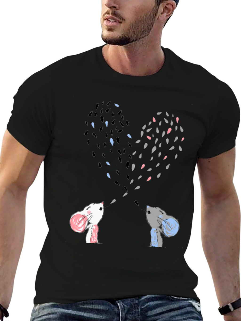 Heart-Shaped Bunny Love Black Tee
