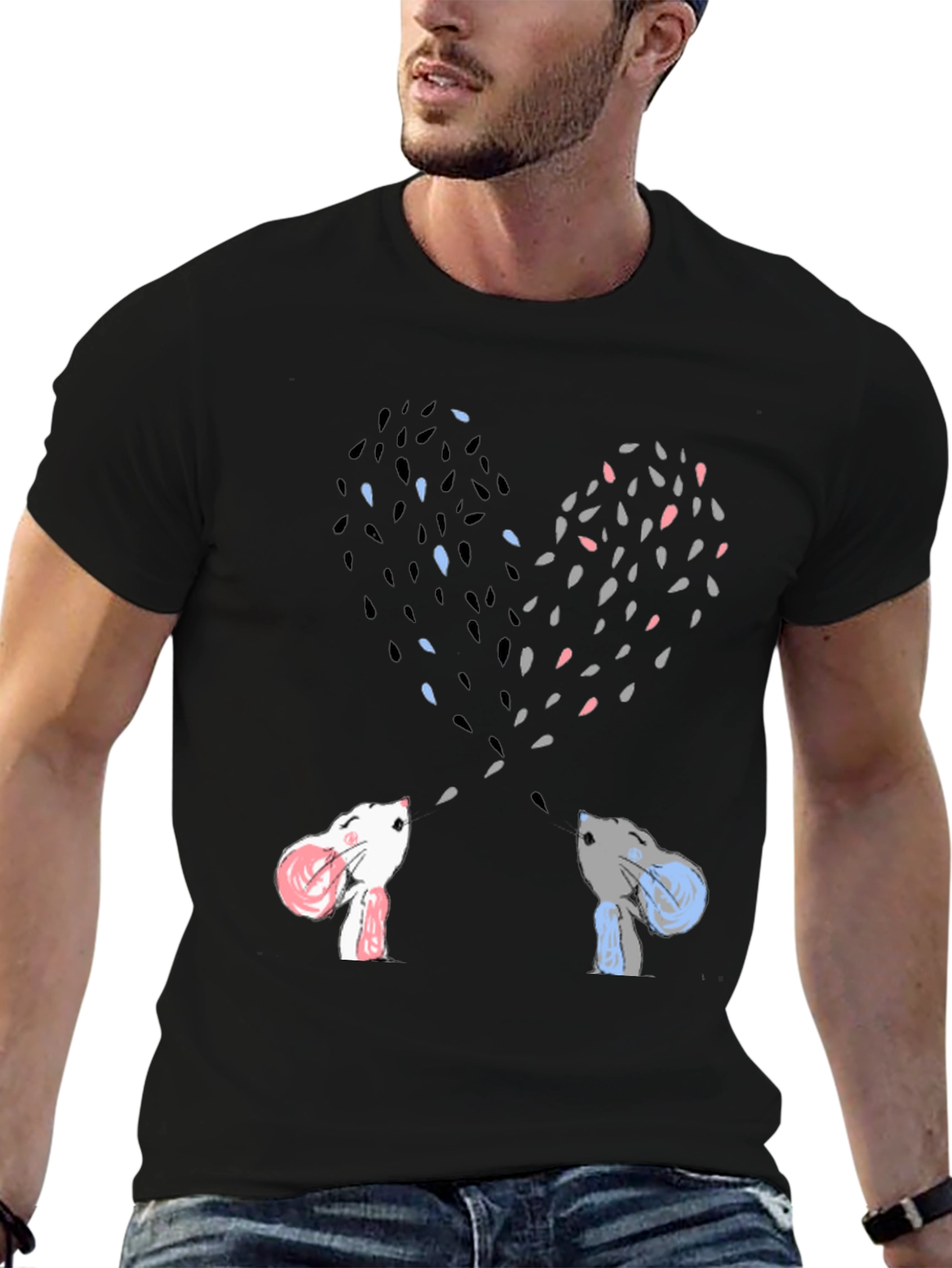 Heart-Shaped Bunny Love Black Tee