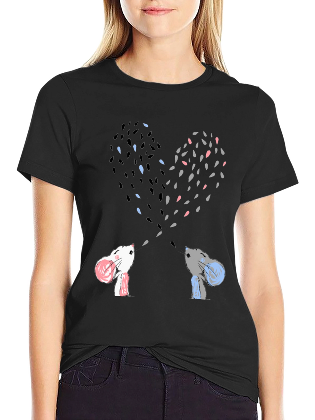 Heart-Shaped Bunny Love Black Tee