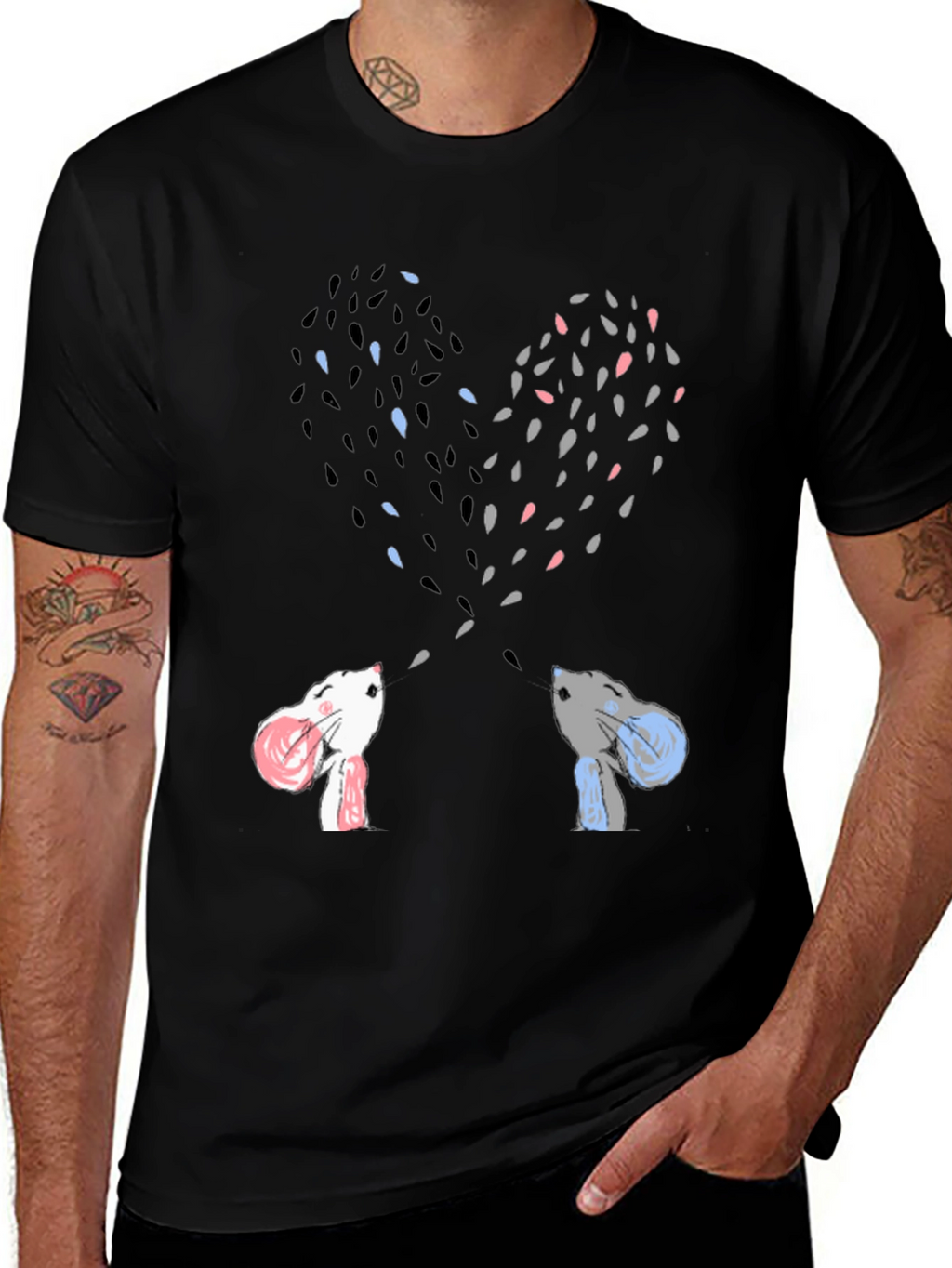 Heart-Shaped Bunny Love Black Tee
