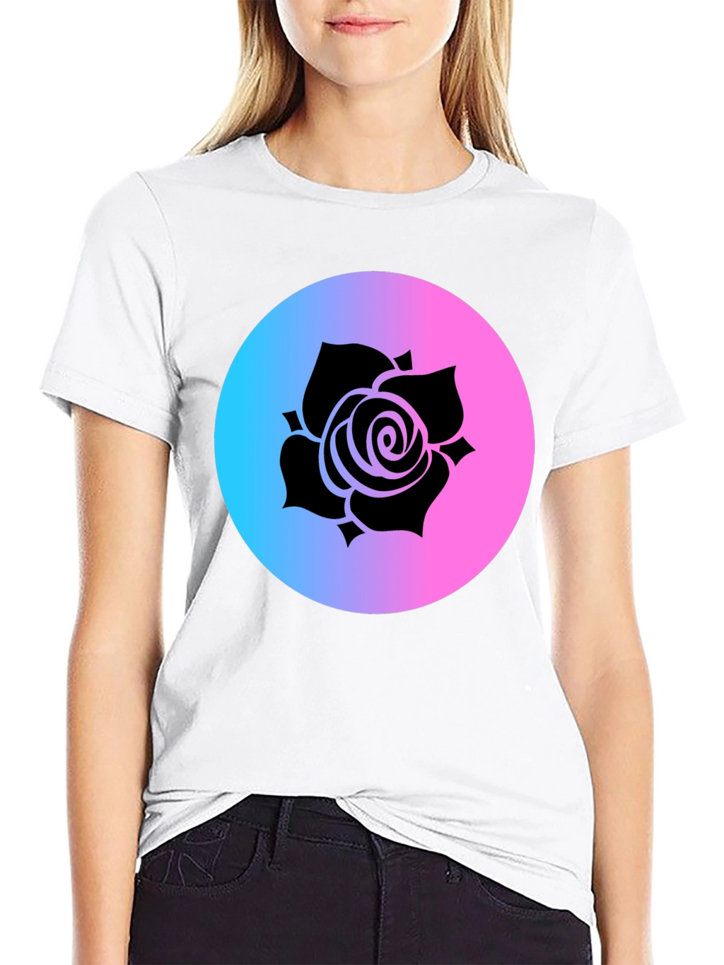 Rose Gradient Circle Graphic Tee - Black