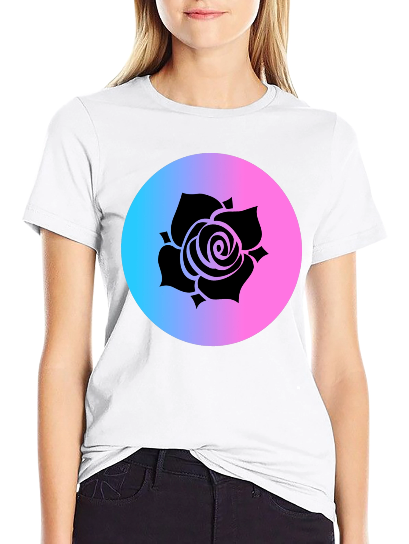 Rose Gradient Circle Graphic Tee - Black