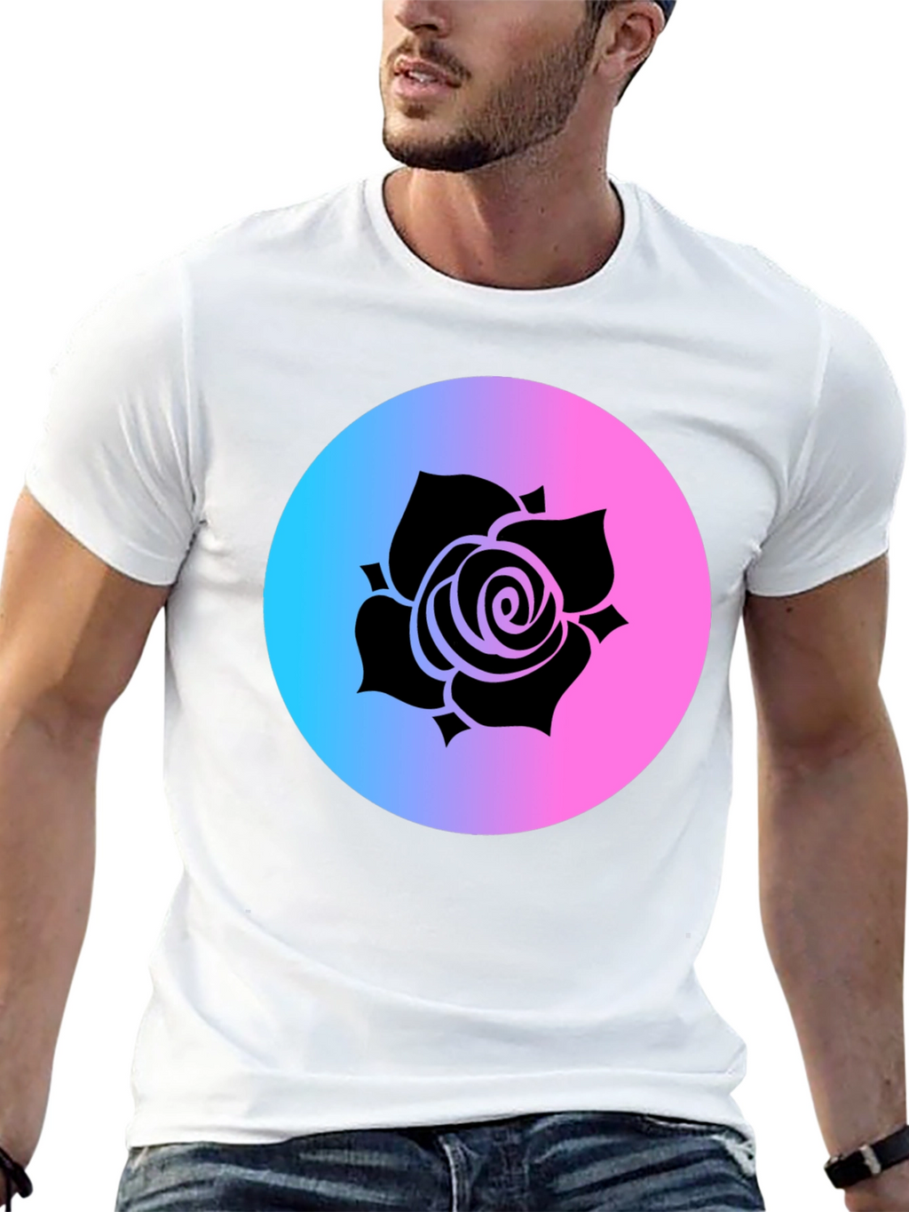 Rose Gradient Circle Graphic Tee - Black