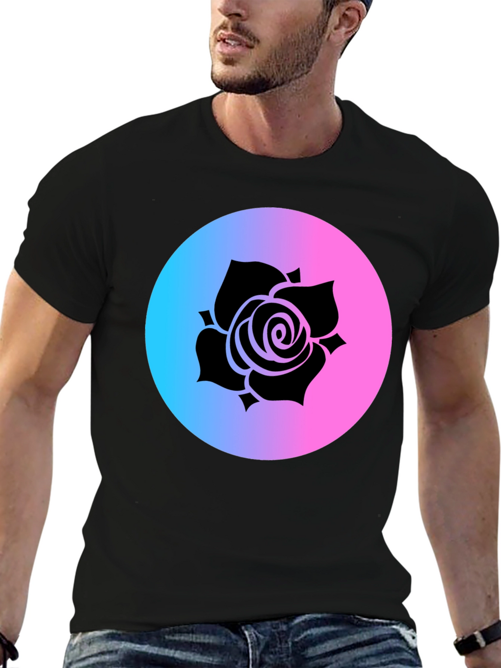 Rose Gradient Circle Graphic Tee - Black