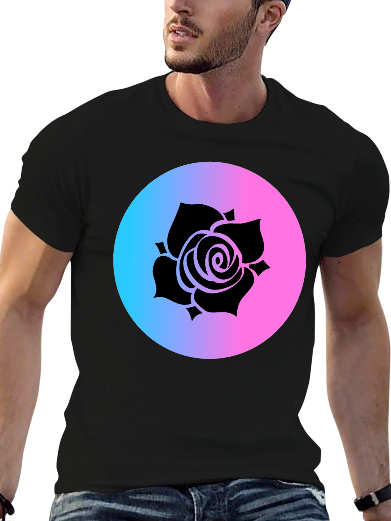 Rose Gradient Circle Graphic Tee - Black