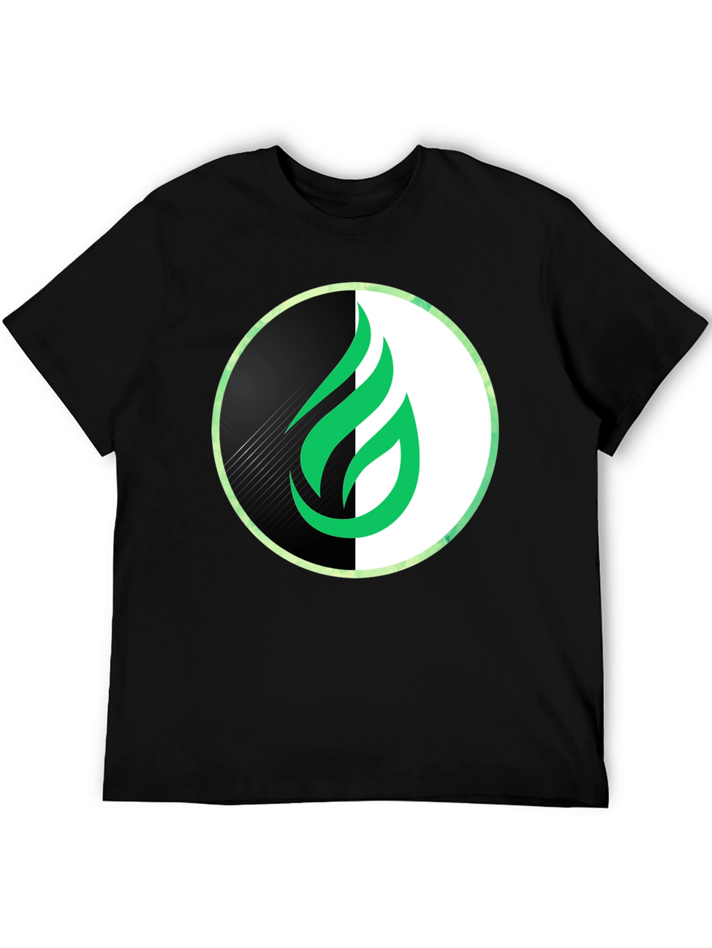 Modern Green Flame Graphic Black T-Shirt