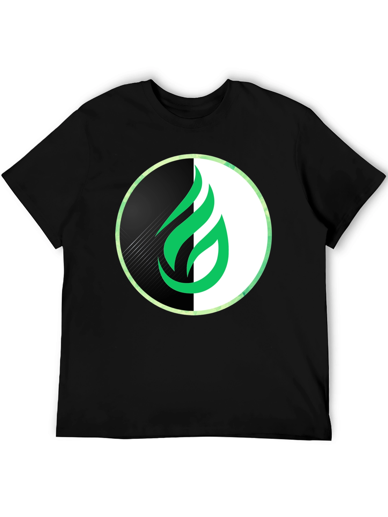 Modern Green Flame Graphic Black T-Shirt