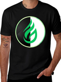 Modern Green Flame Graphic Black T-Shirt