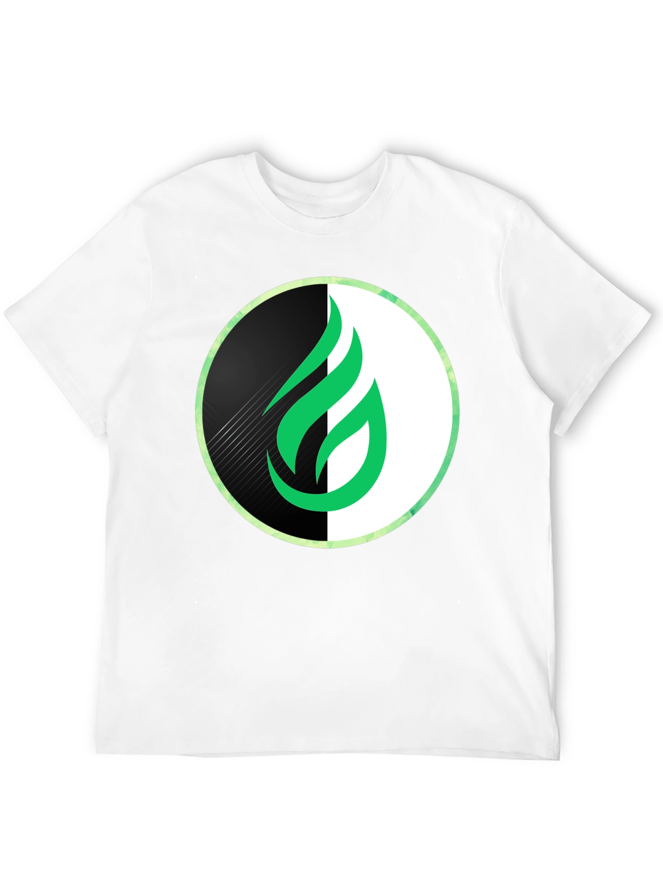 Modern Green Flame Graphic Black T-Shirt