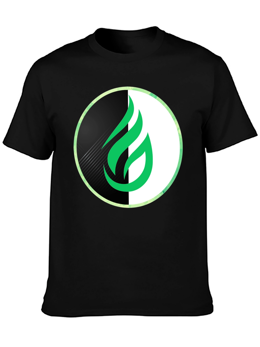 Modern Green Flame Graphic Black T-Shirt