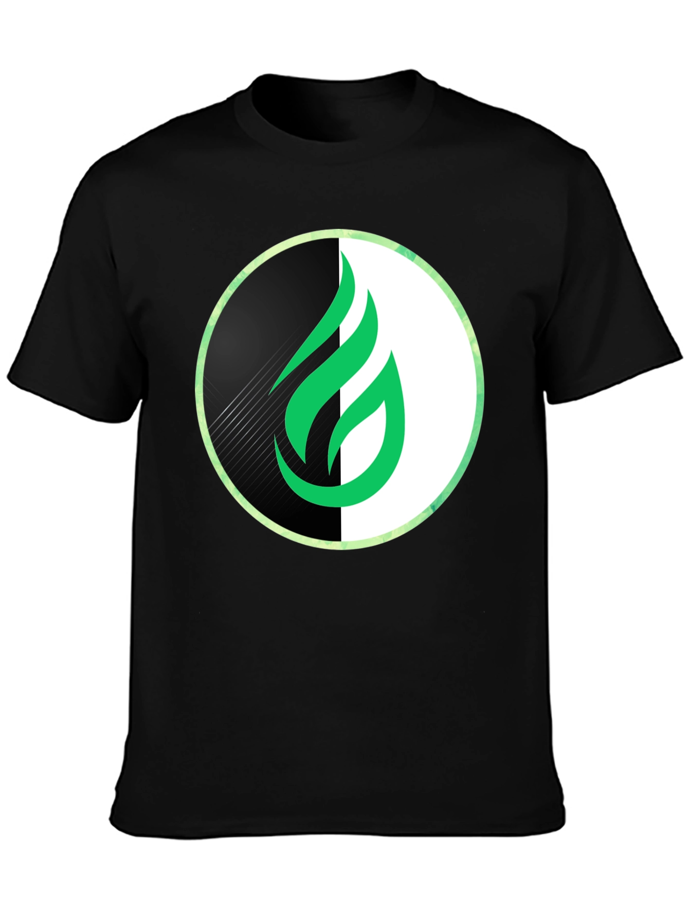 Modern Green Flame Graphic Black T-Shirt