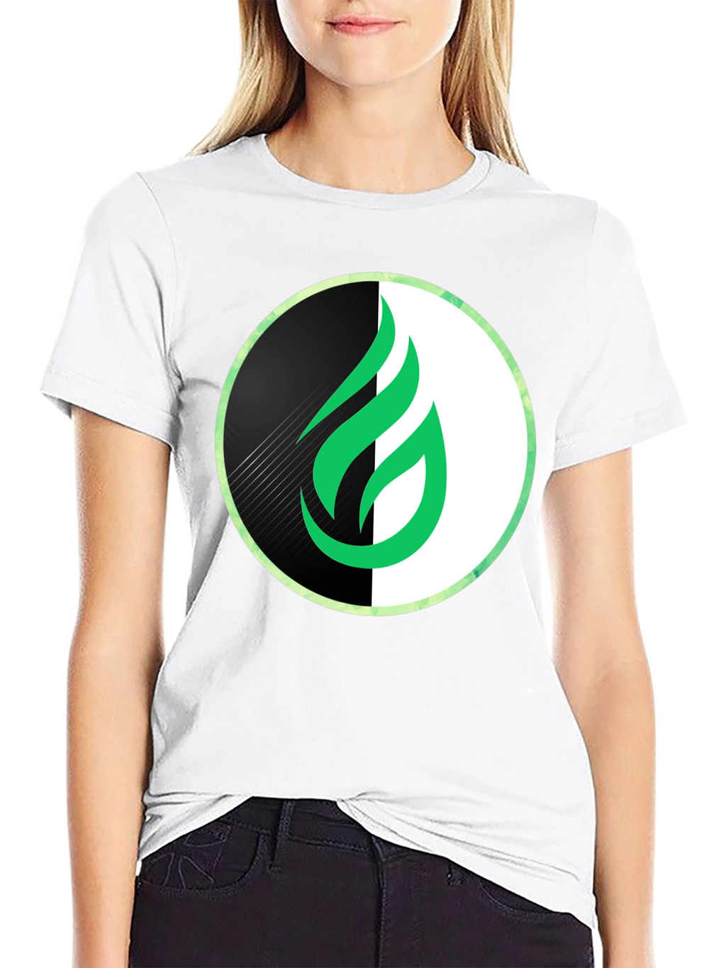 Modern Green Flame Graphic Black T-Shirt